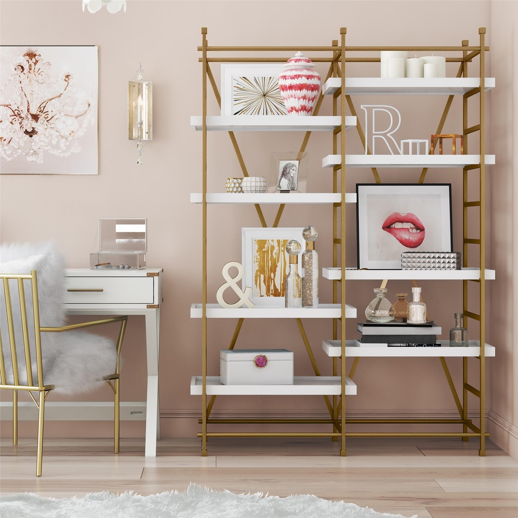 CosmoLiving Yves Metal Bookcase Etagere Gold and White - Thumbnail - Image 7