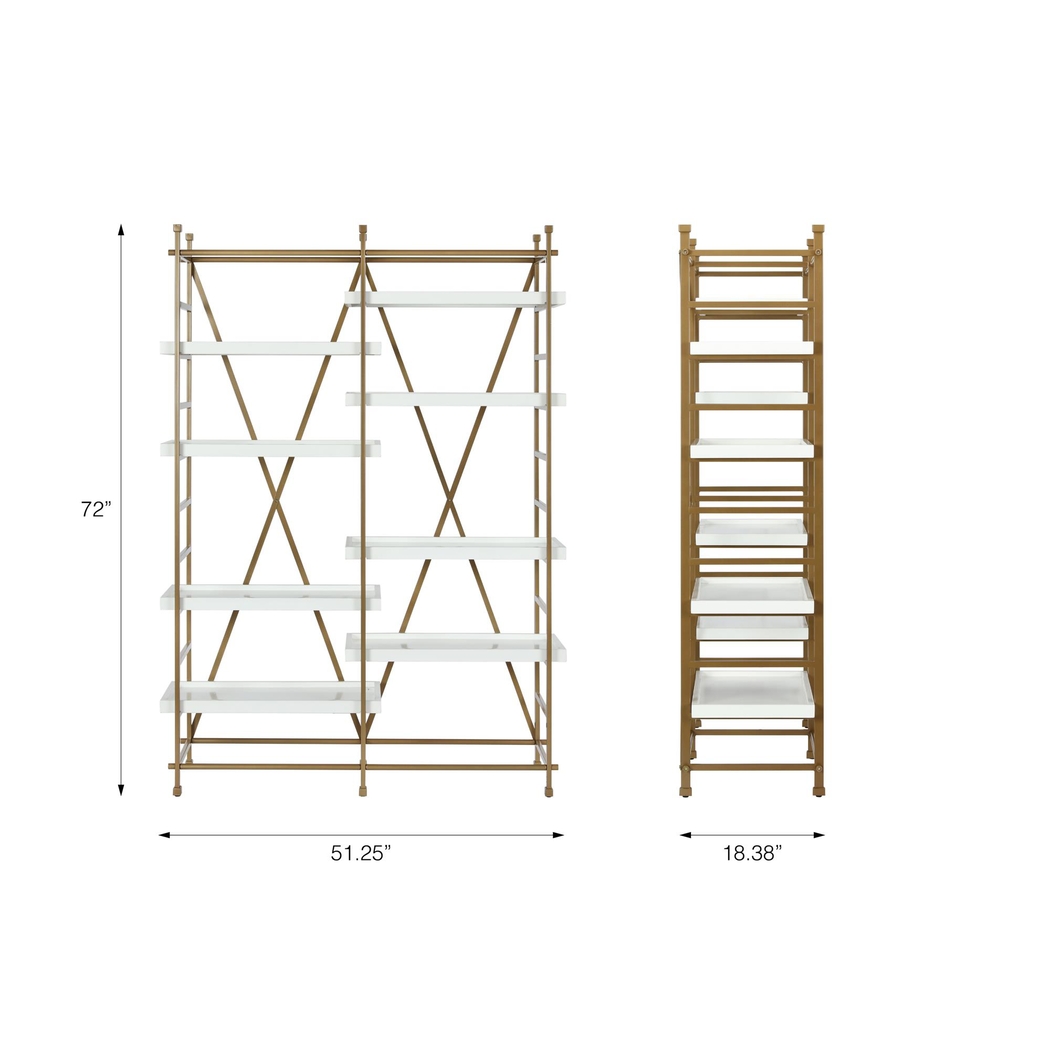CosmoLiving Yves Metal Bookcase Etagere Gold and White - Thumbnail - Image 8