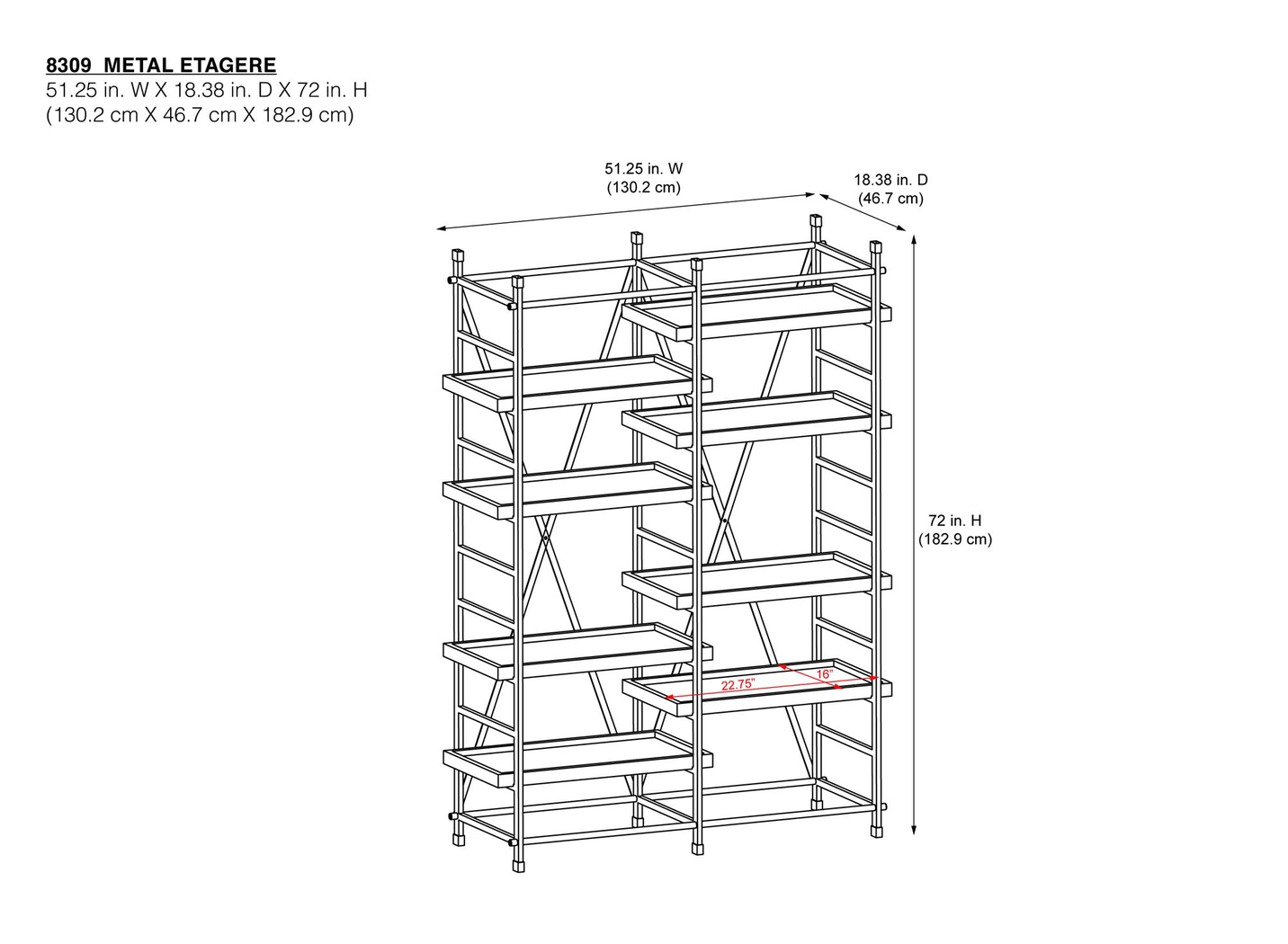 CosmoLiving Yves Metal Bookcase Etagere Gold and White - Thumbnail - Image 9