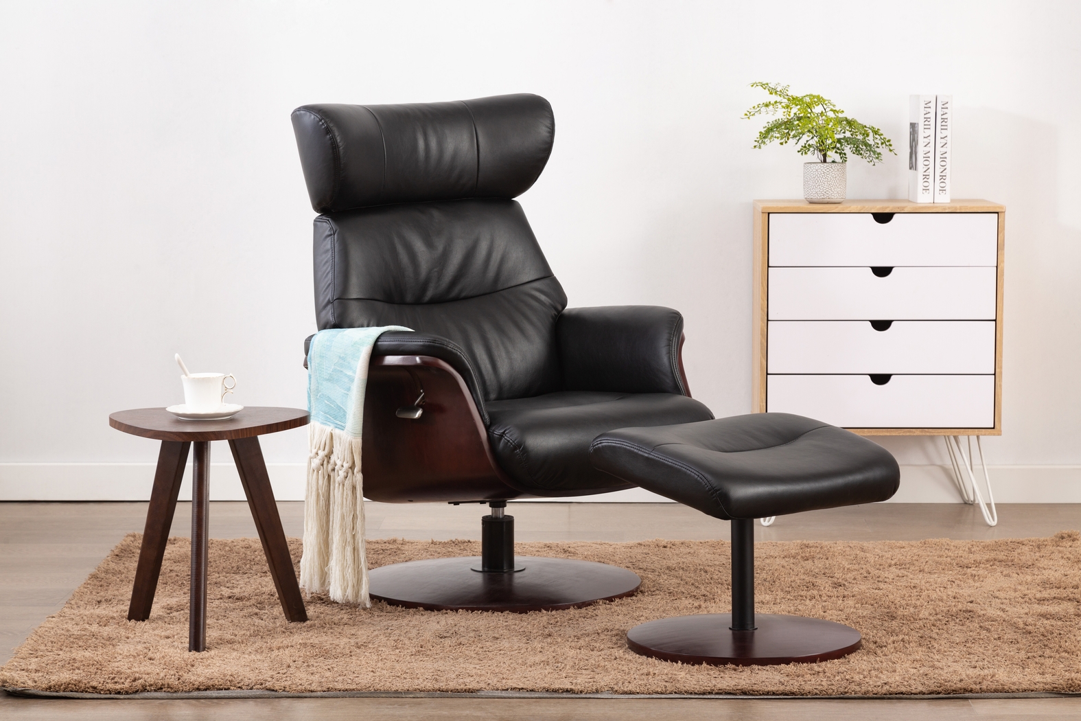 Shubrick Black Recliner and Ottoman - Thumbnail - Image 6
