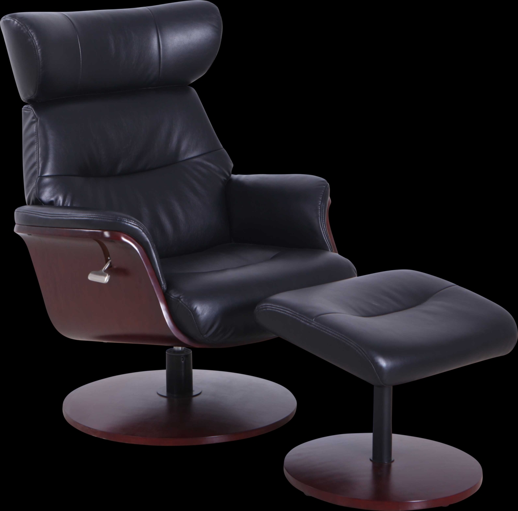 Shubrick Black Recliner and Ottoman - Thumbnail - Image 1