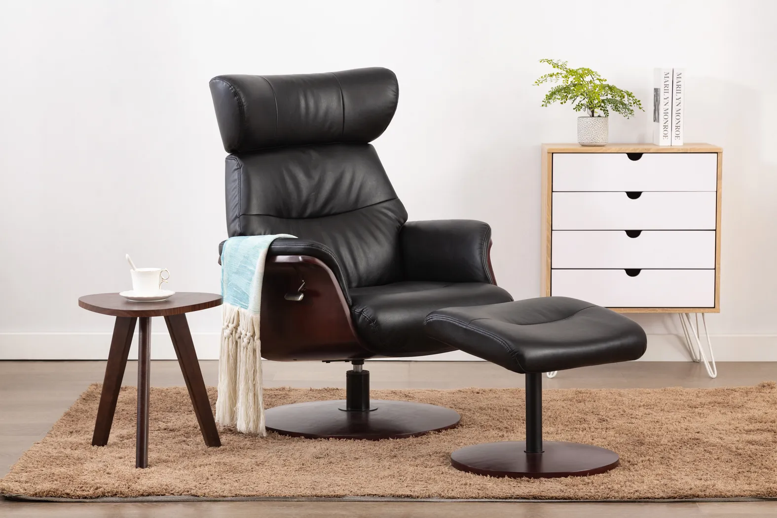 Shubrick Black Recliner and Ottoman - Thumbnail - Image 6