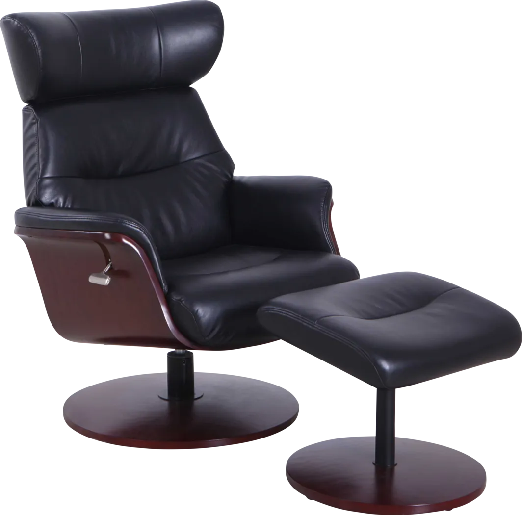 Shubrick Black Recliner and Ottoman - Thumbnail - Image 1
