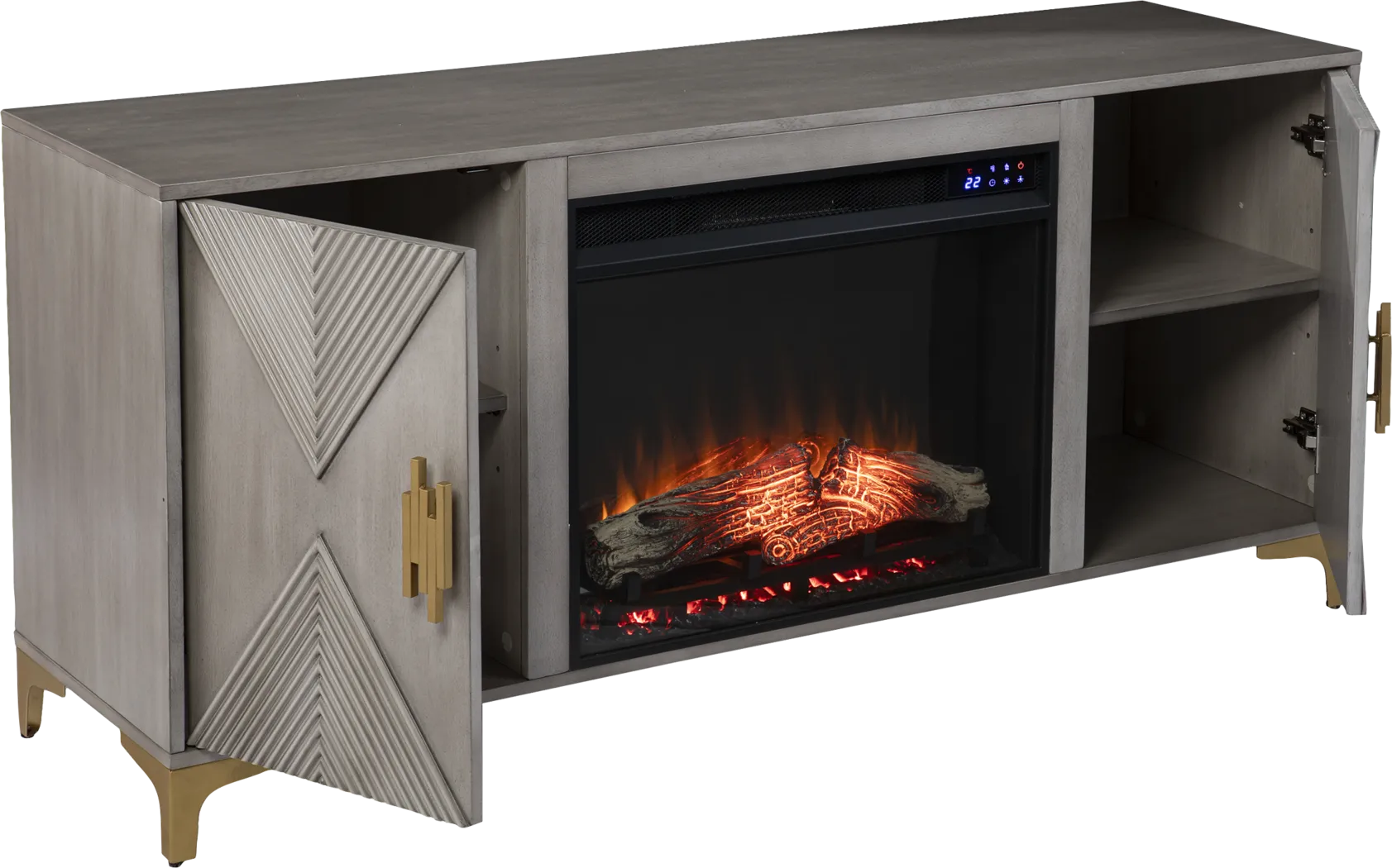 Sidereal IV Gray 56 in. Console, With Touch Panel Electric Log Fireplace - Thumbnail - Image 2