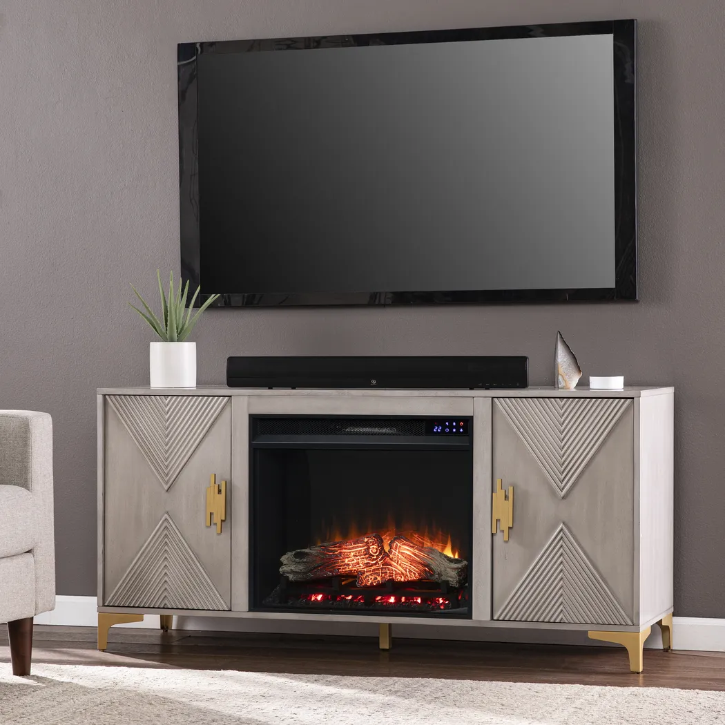 Sidereal IV Gray 56 in. Console, With Touch Panel Electric Log Fireplace - Thumbnail - Image 4
