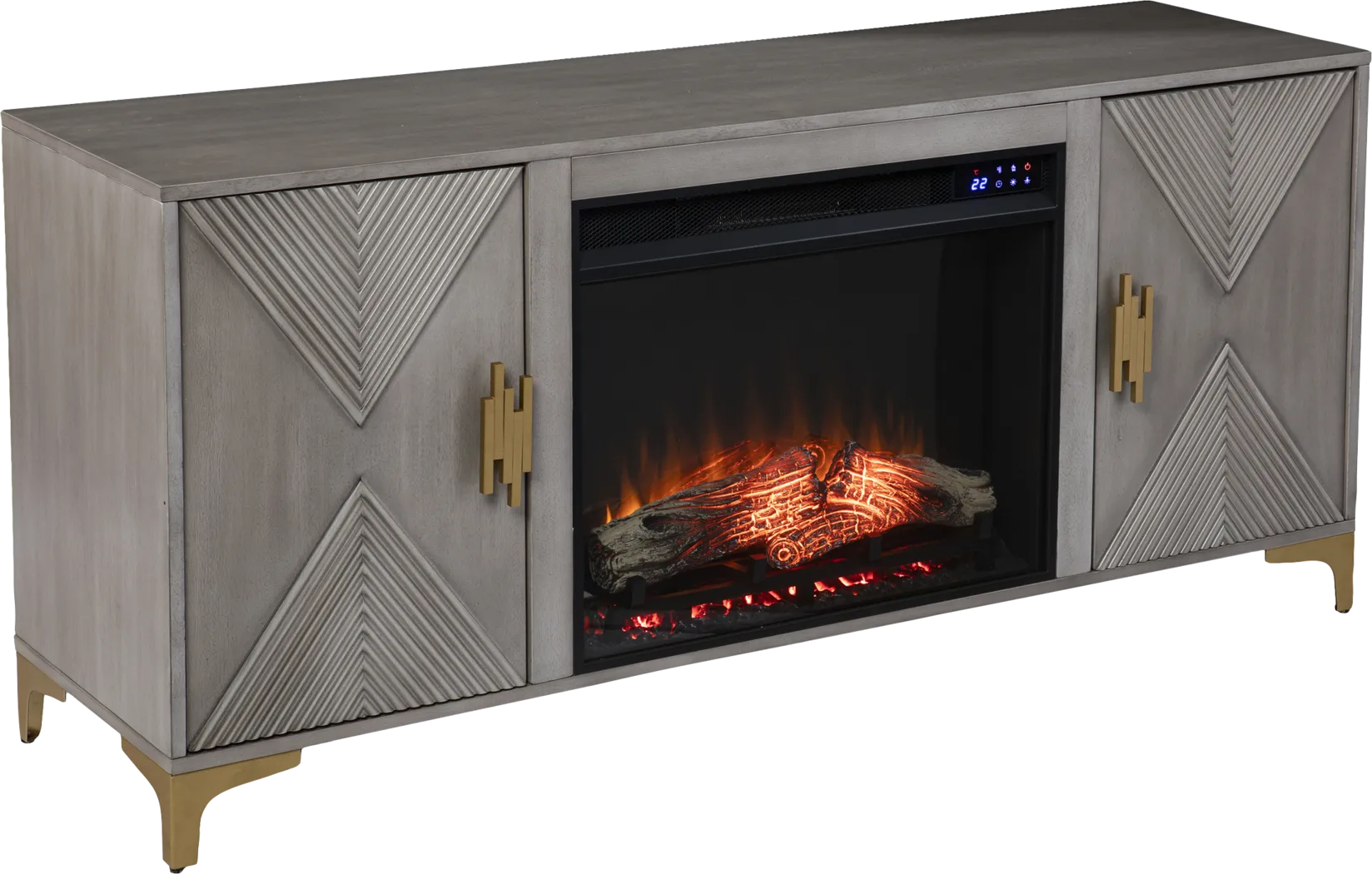 Sidereal IV Gray 56 in. Console, With Touch Panel Electric Log Fireplace - Thumbnail - Image 1