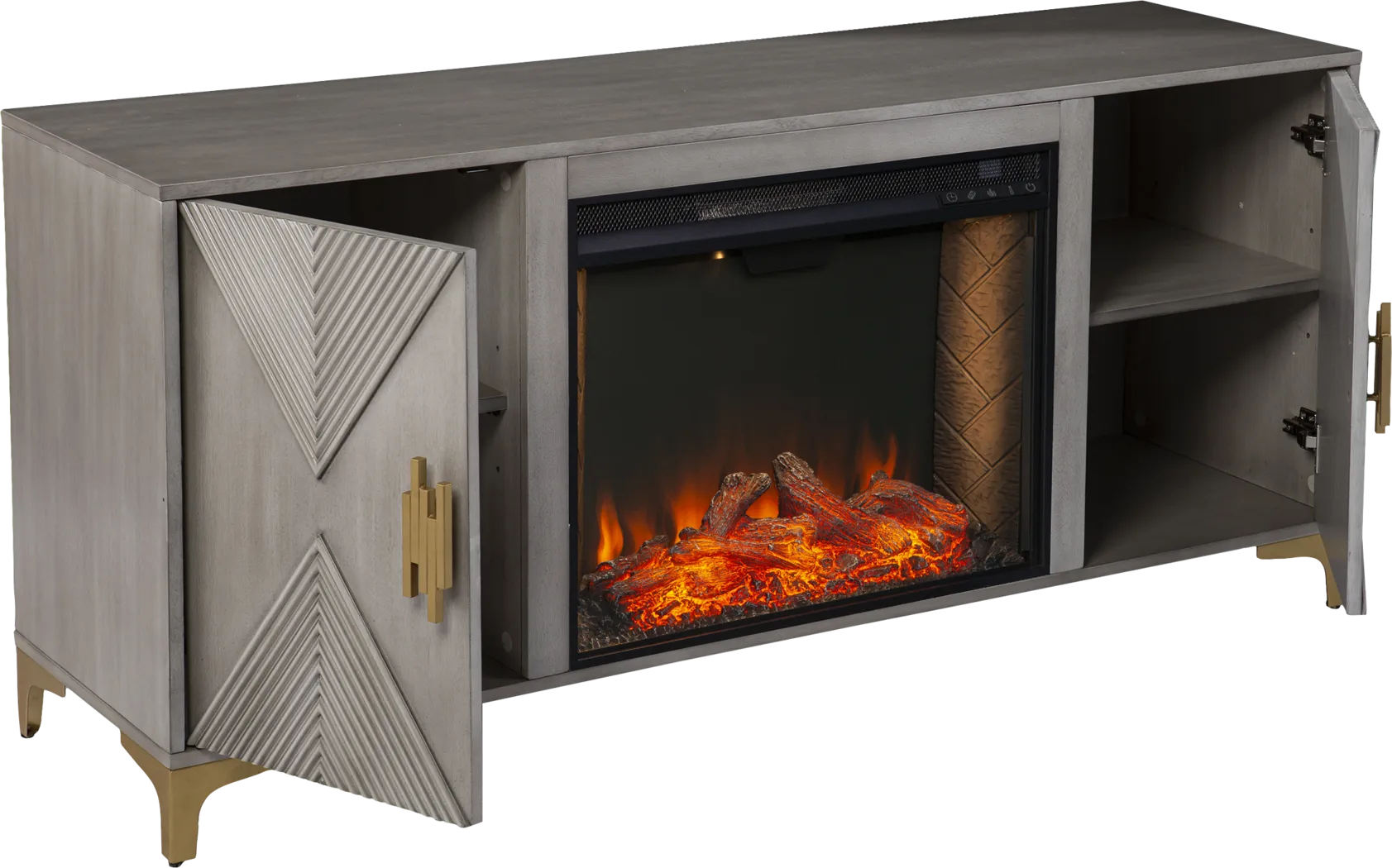 Sidereal III Gray 56 in. Console, With Smart Electric Fireplace - Thumbnail - Image 2