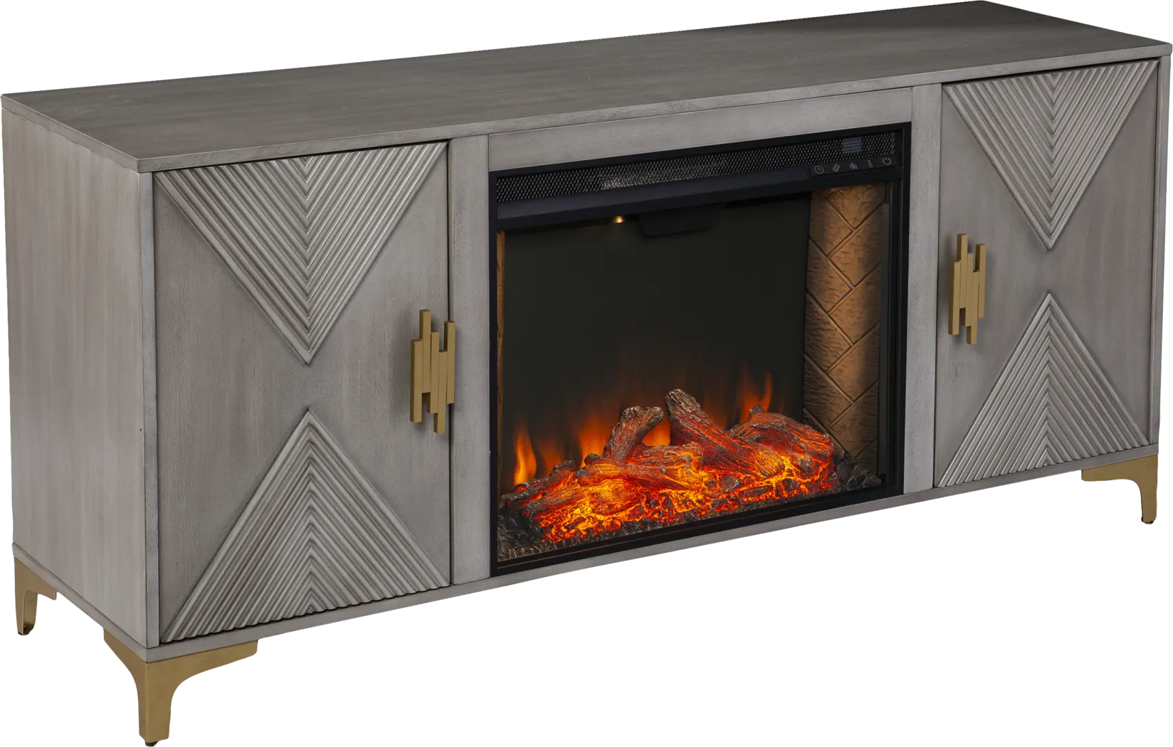 Sidereal III Gray 56 in. Console, With Smart Electric Fireplace - Thumbnail - Image 1