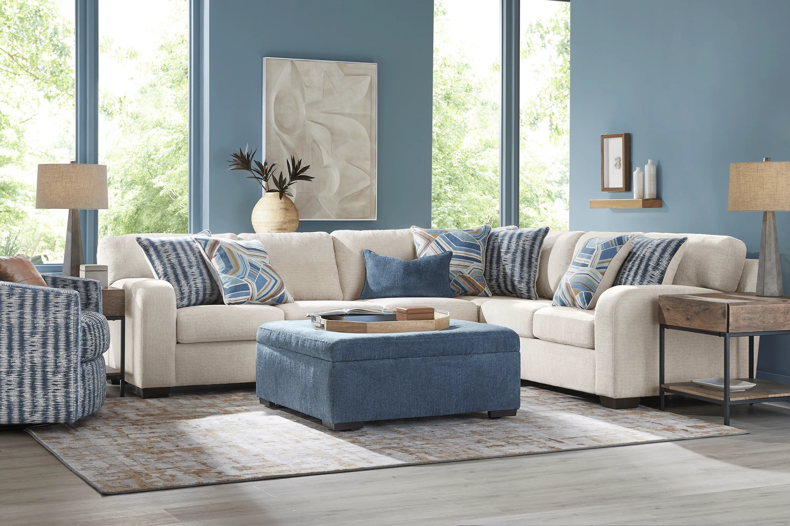 Sienna Way Cream Chenille 5 Pc Sectional Living Room - Thumbnail - Image 1
