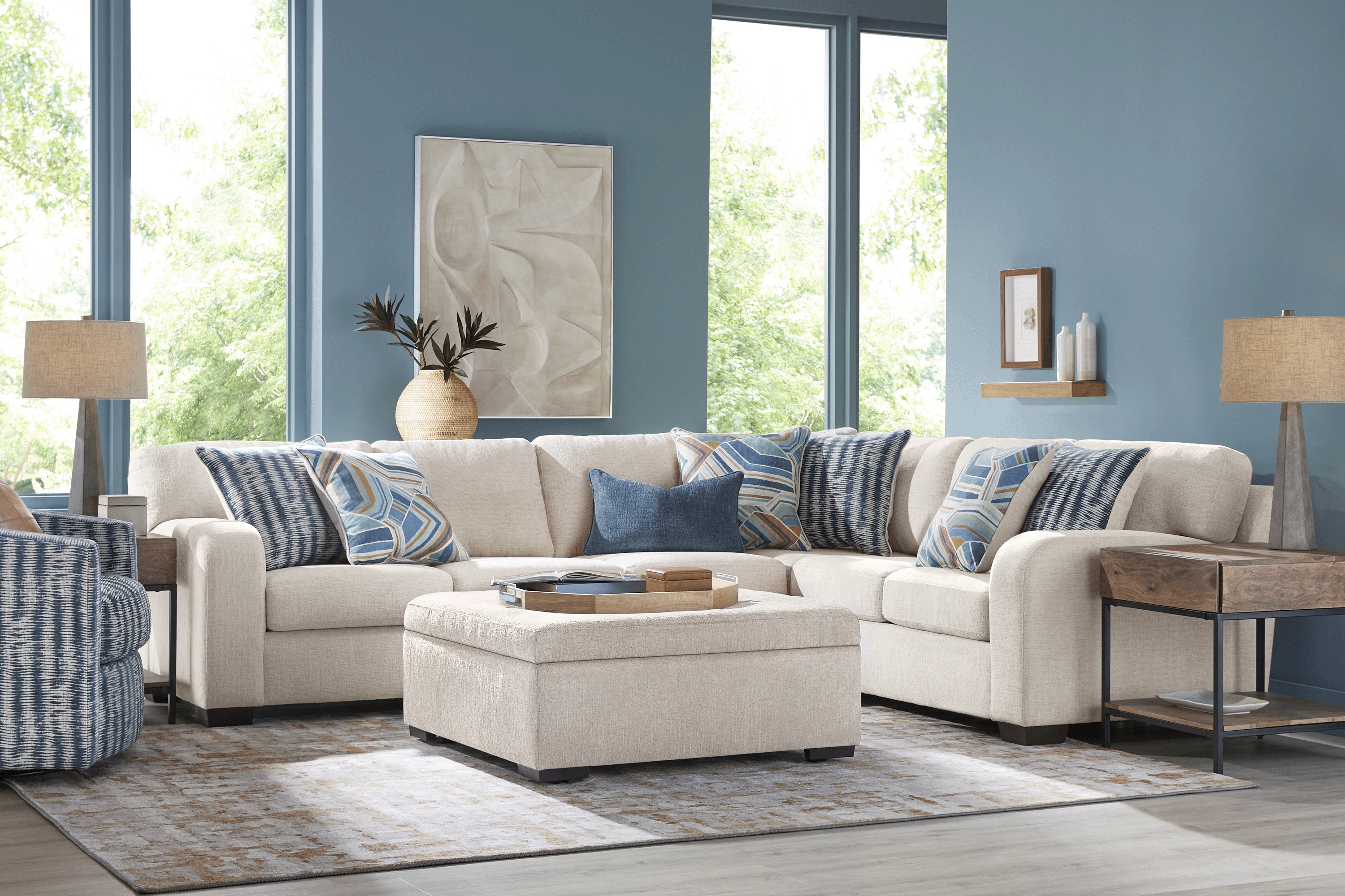 Sienna Way Cream Chenille 5 Pc Sectional Living Room - Thumbnail - Image 1