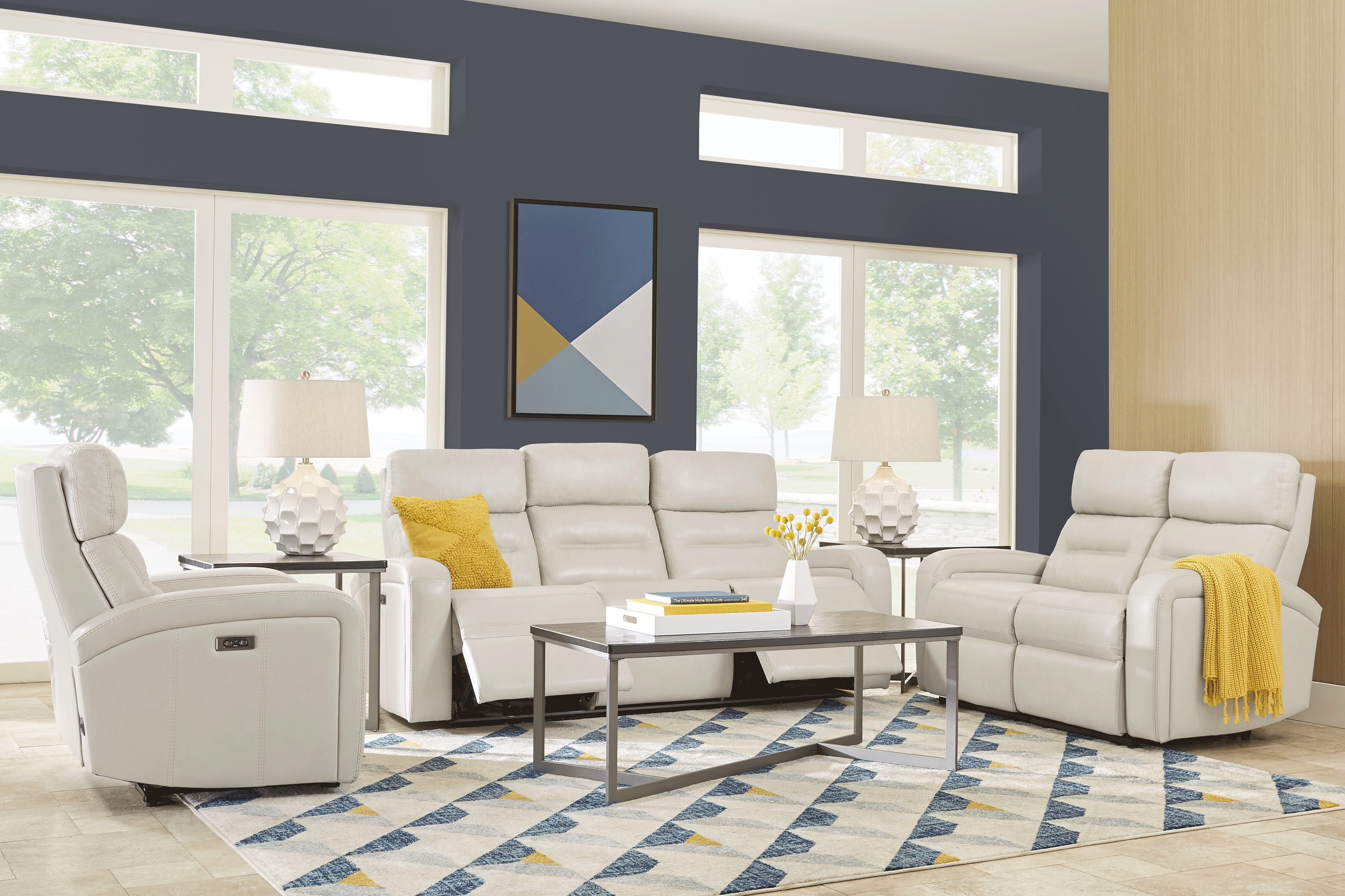 Sierra Madre Beige Leather 3 Pc Living Room with Reclining Sofa - Thumbnail - Image 1