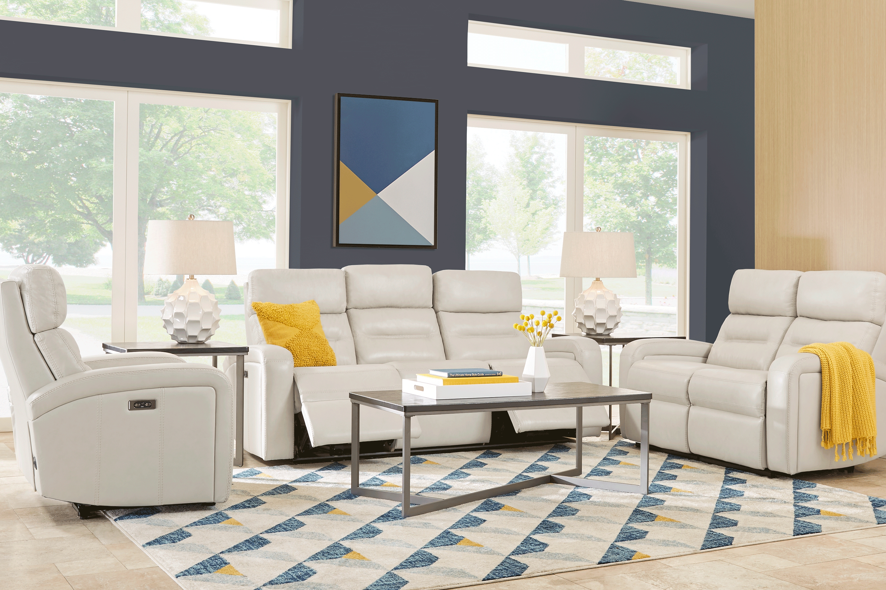 Sierra Madre Beige Leather Reclining Sofa - Thumbnail - Image 2