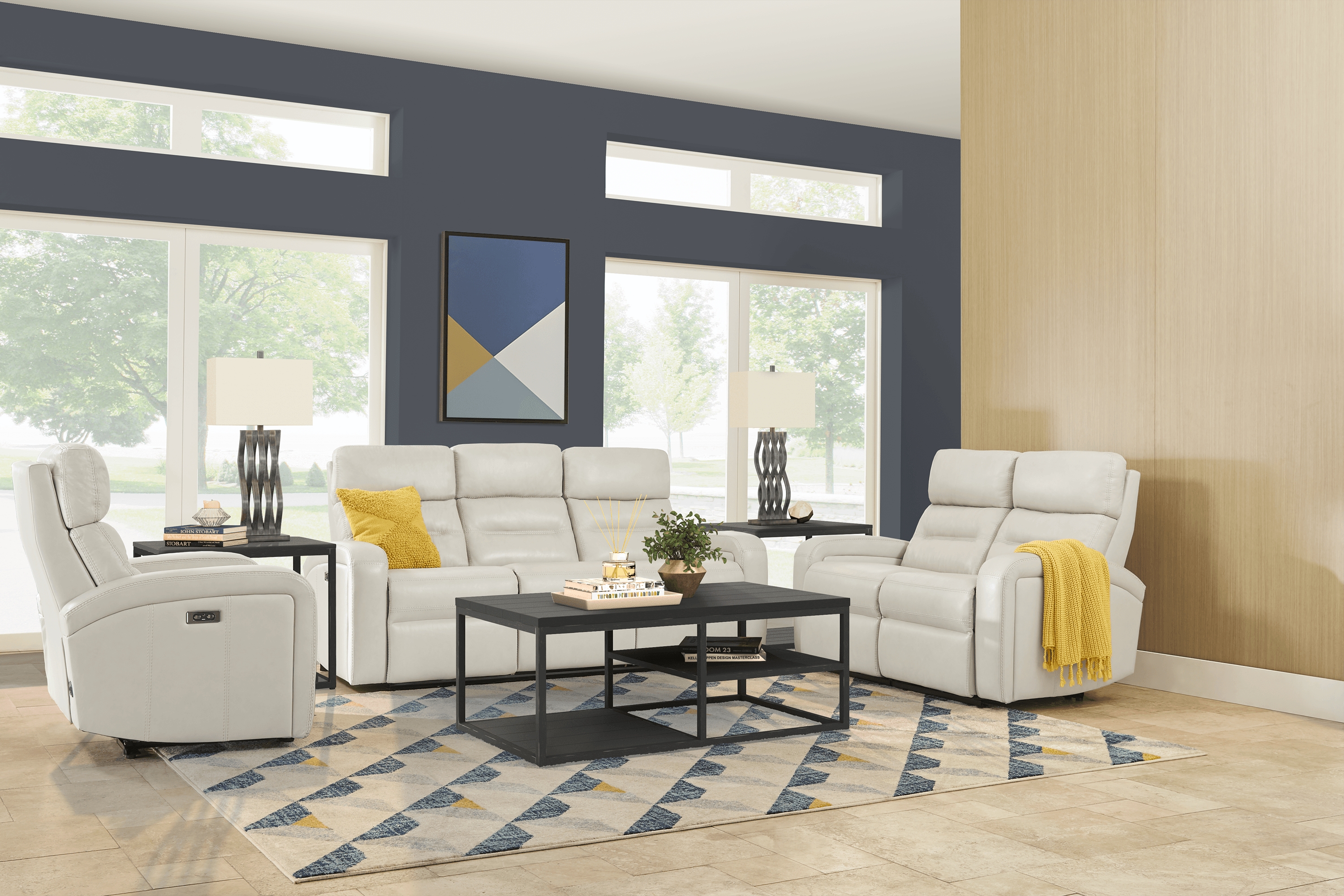 Sierra Madre Beige Leather 7 Pc Living Room with Reclining Sofa - Thumbnail - Image 1