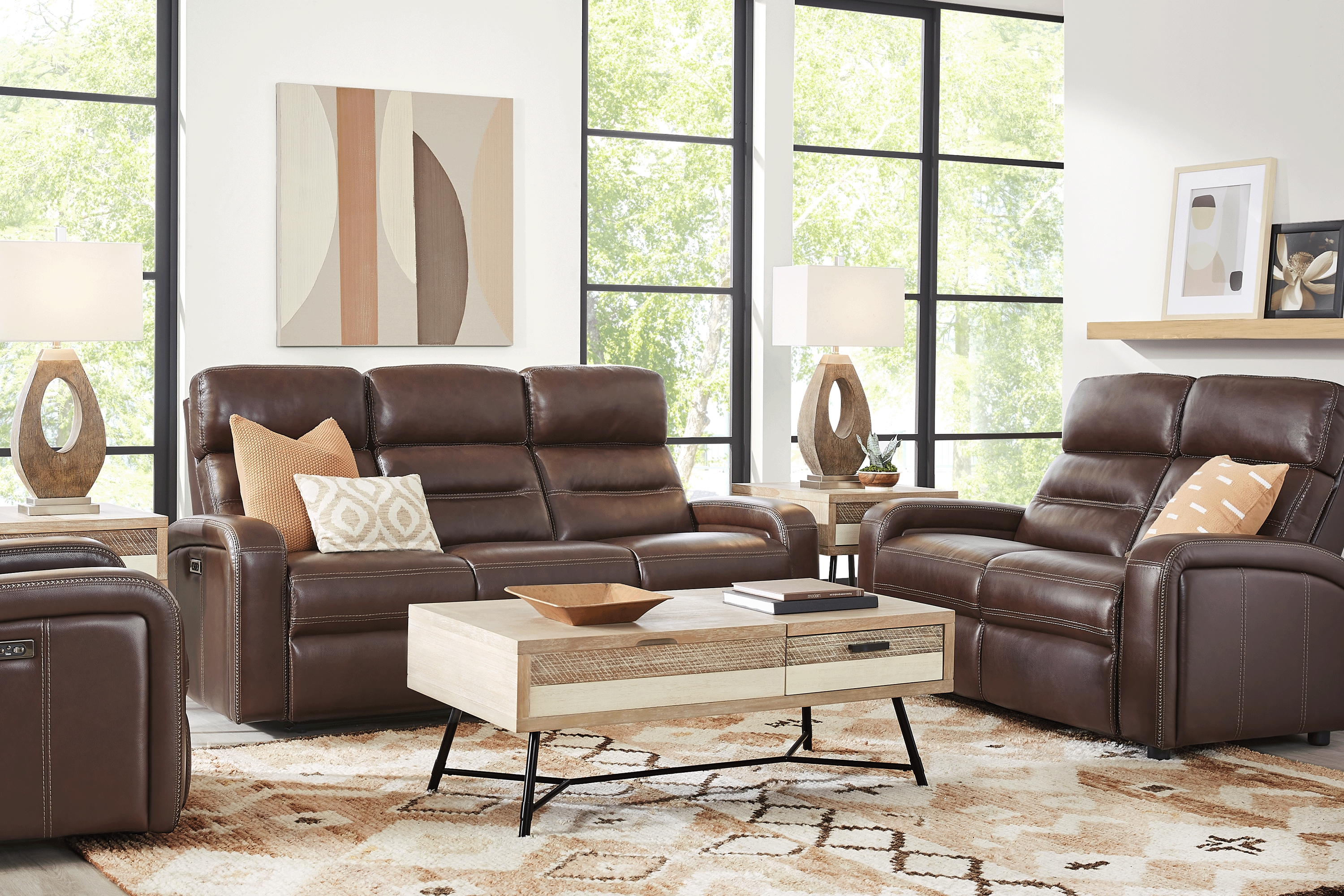 Sierra Madre Brown Leather 7 Pc Living Room with Reclining Sofa - Thumbnail - Image 1