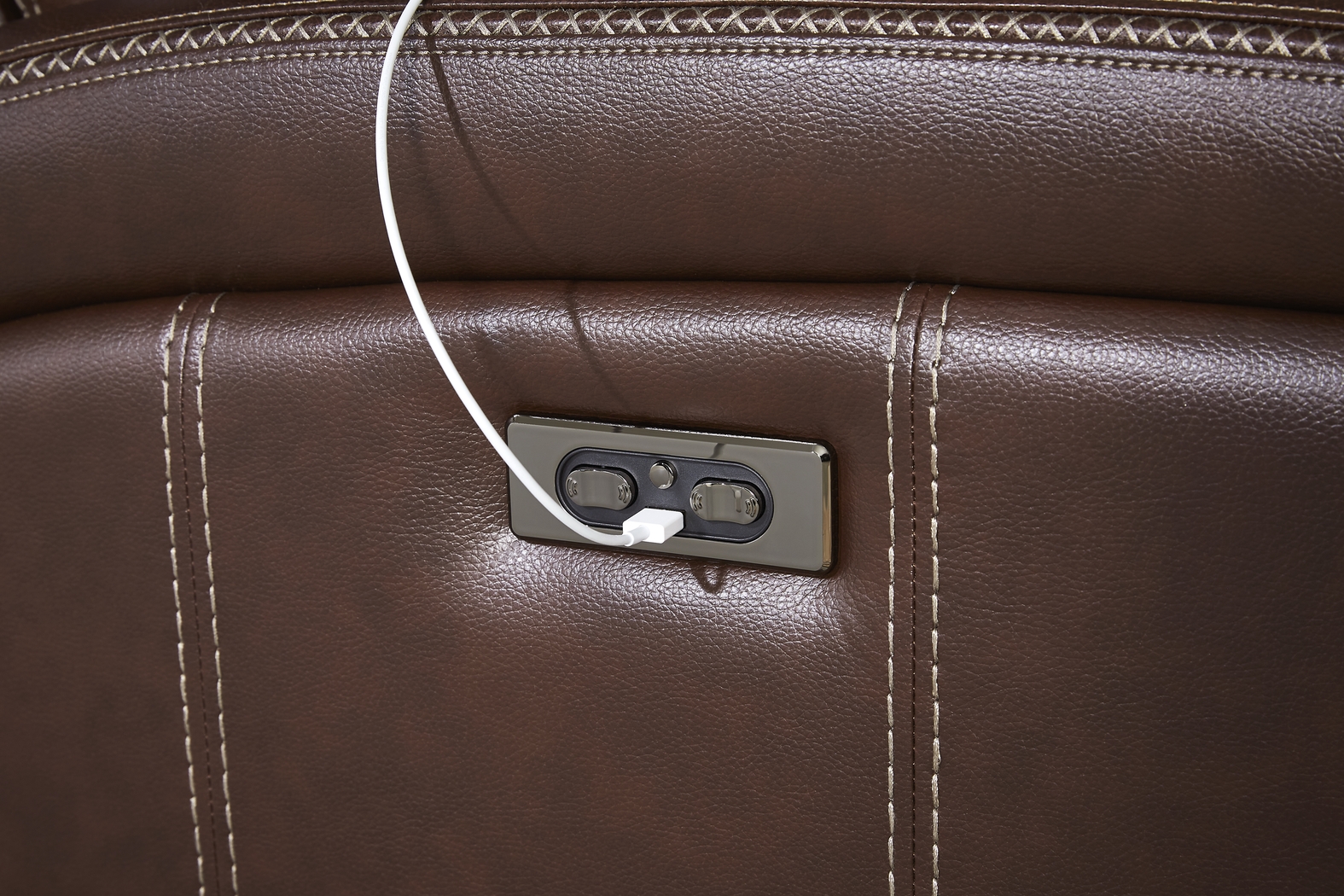 Sierra Madre Brown Leather Dual Power Reclining Sofa - Thumbnail - Image 3