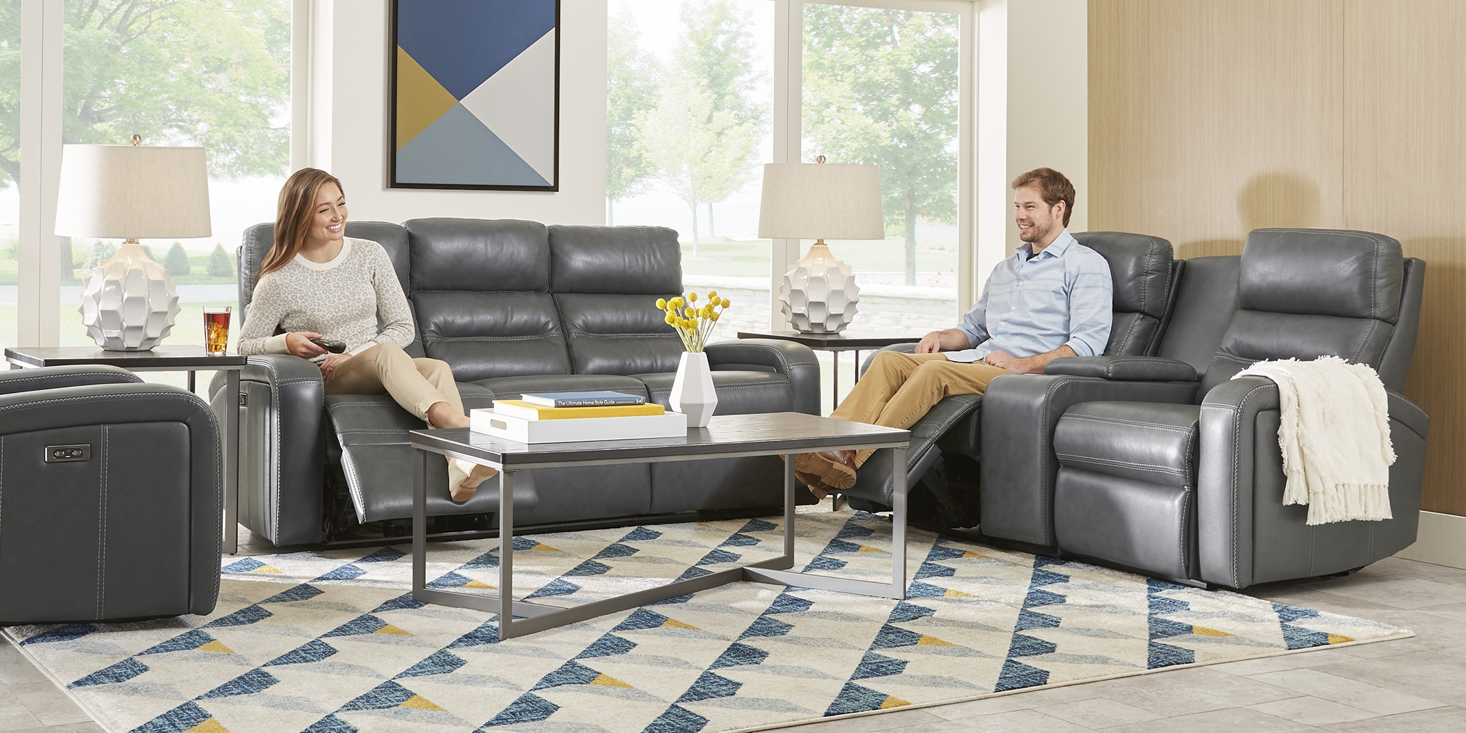 Sierra Madre Gray Leather Reclining Sofa - Thumbnail - Image 3