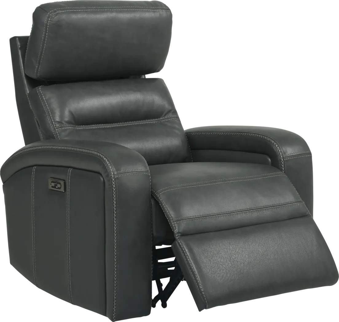 Sierra Madre Gray Leather Dual Power Recliner - Thumbnail - Image 3