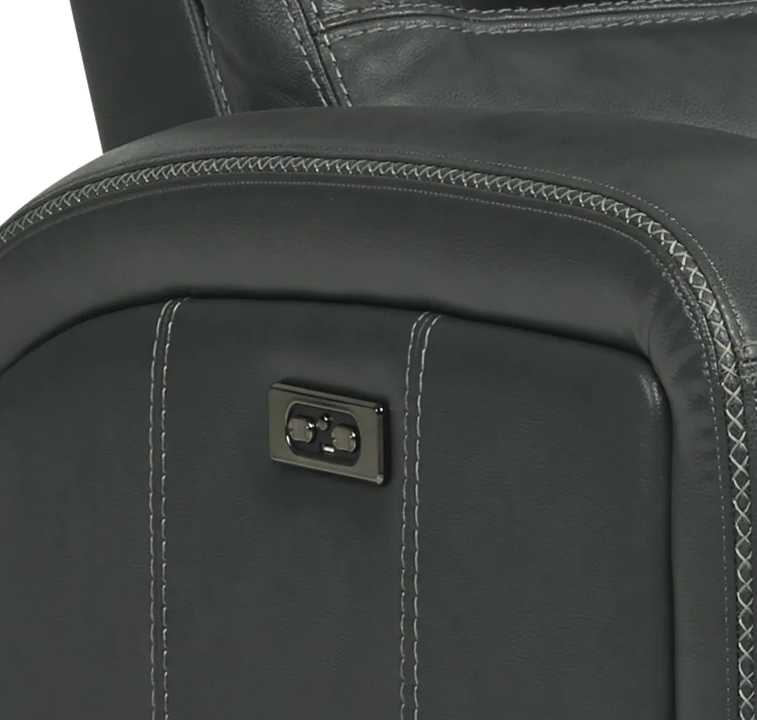 Sierra Madre Gray Leather Dual Power Recliner - Thumbnail - Image 4