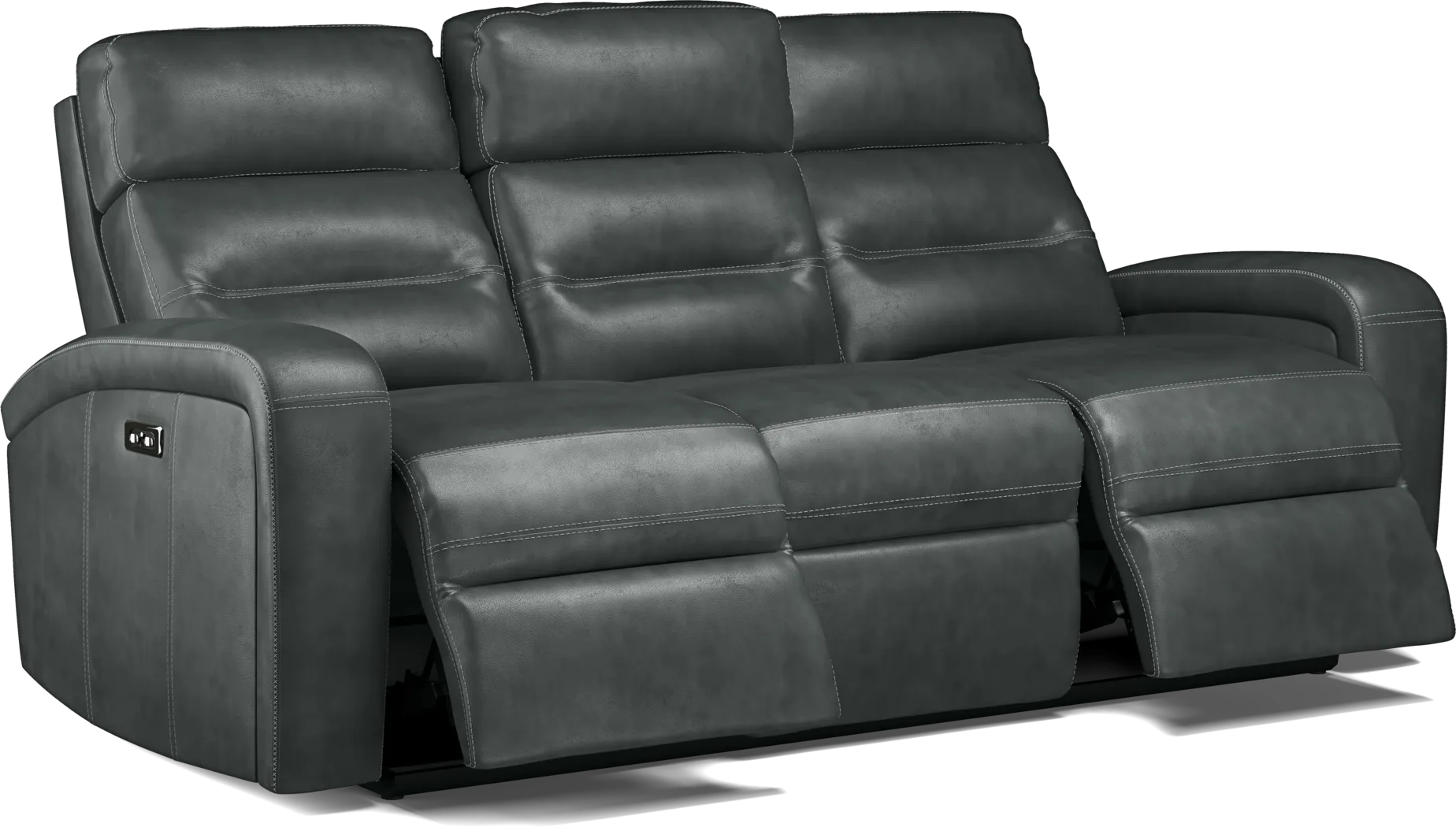Sierra Madre Gray Leather Dual Power Reclining Sofa - Image 5