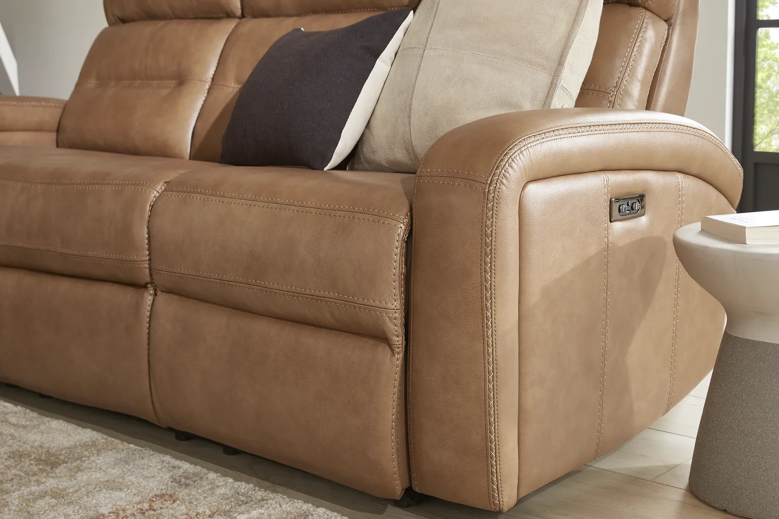 Sierra Madre Saddle Leather Dual Power Reclining Sofa - Image 6