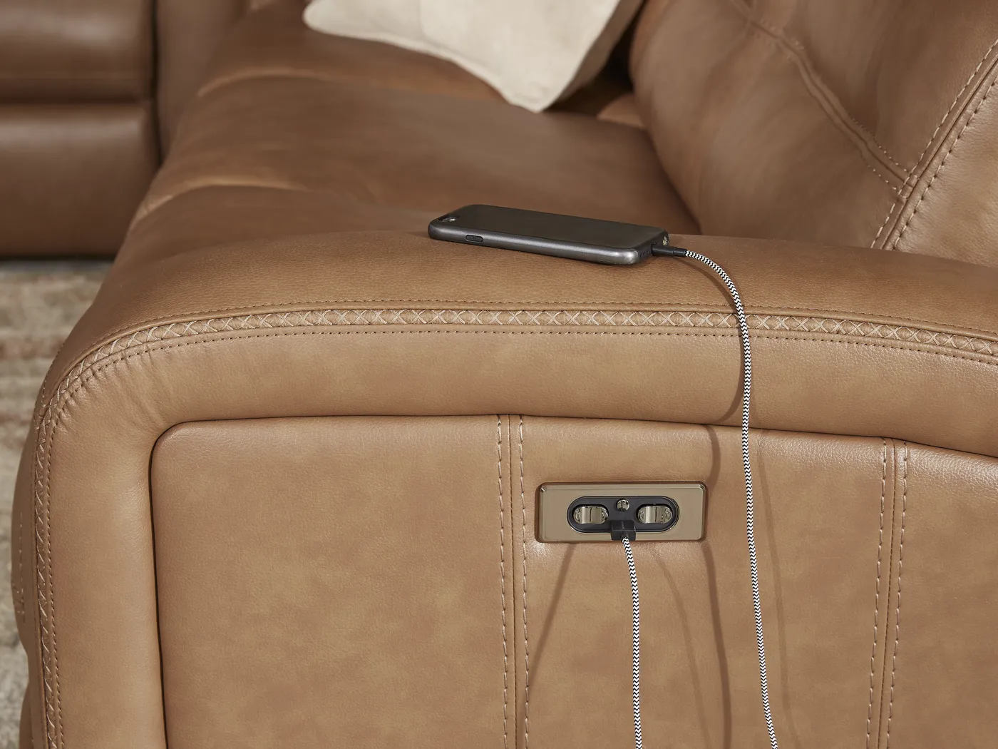 Sierra Madre Saddle Leather Dual Power Reclining Sofa - Image 7