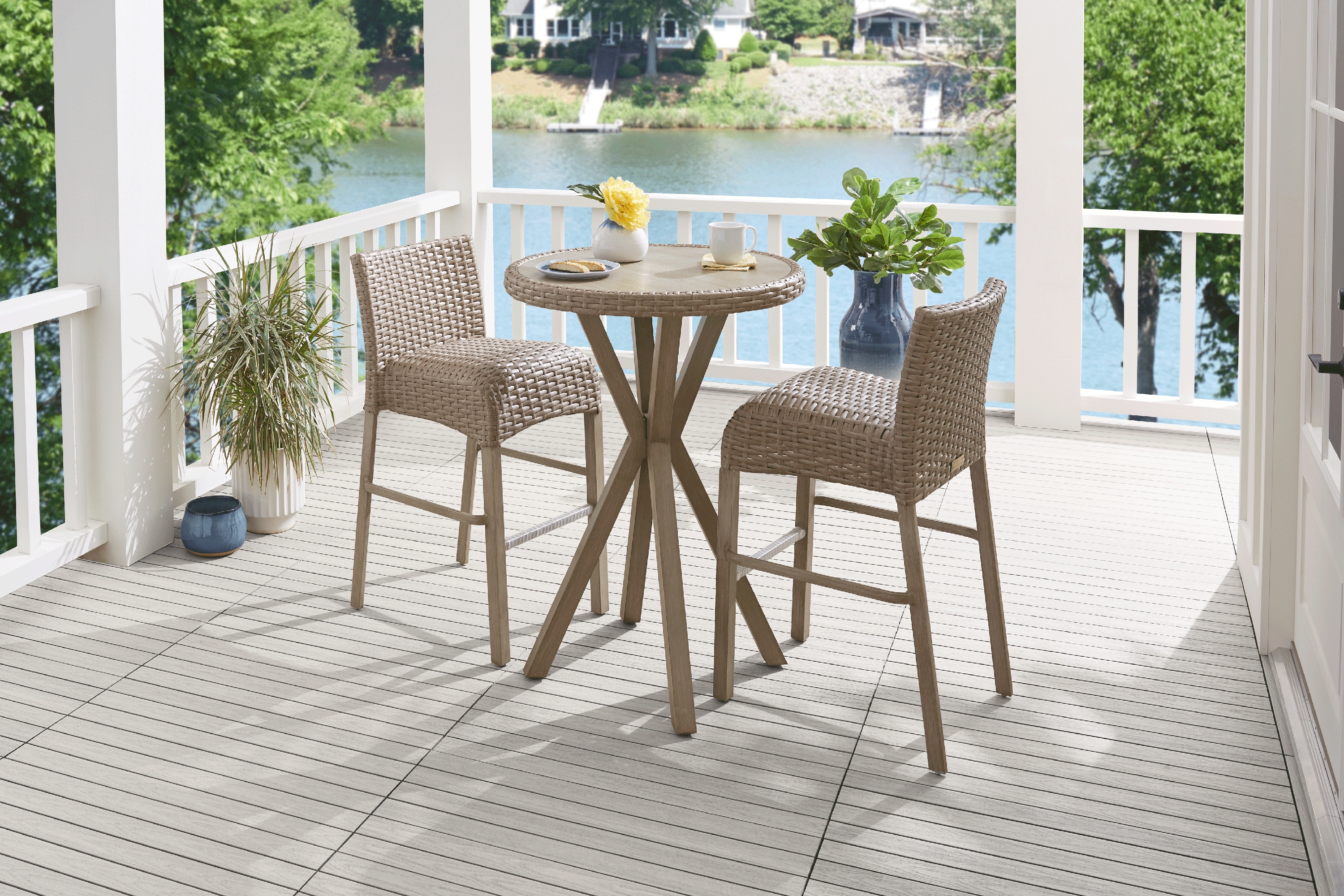 Siesta Key Driftwood 30 in. Round Outdoor Bar Height Dining Table - Thumbnail - Image 2