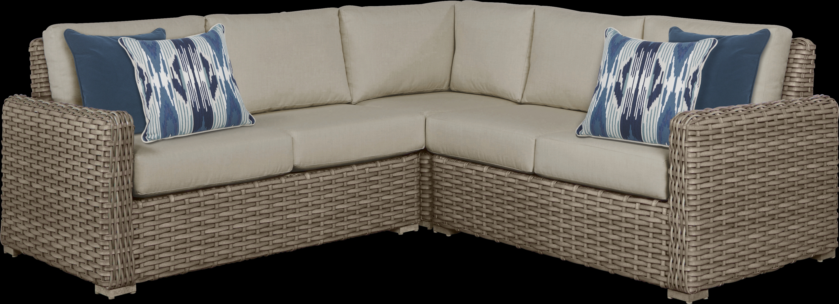 Siesta Key Driftwood 3 Pc Outdoor Sectional with Pebble Cushions - Thumbnail - Image 1