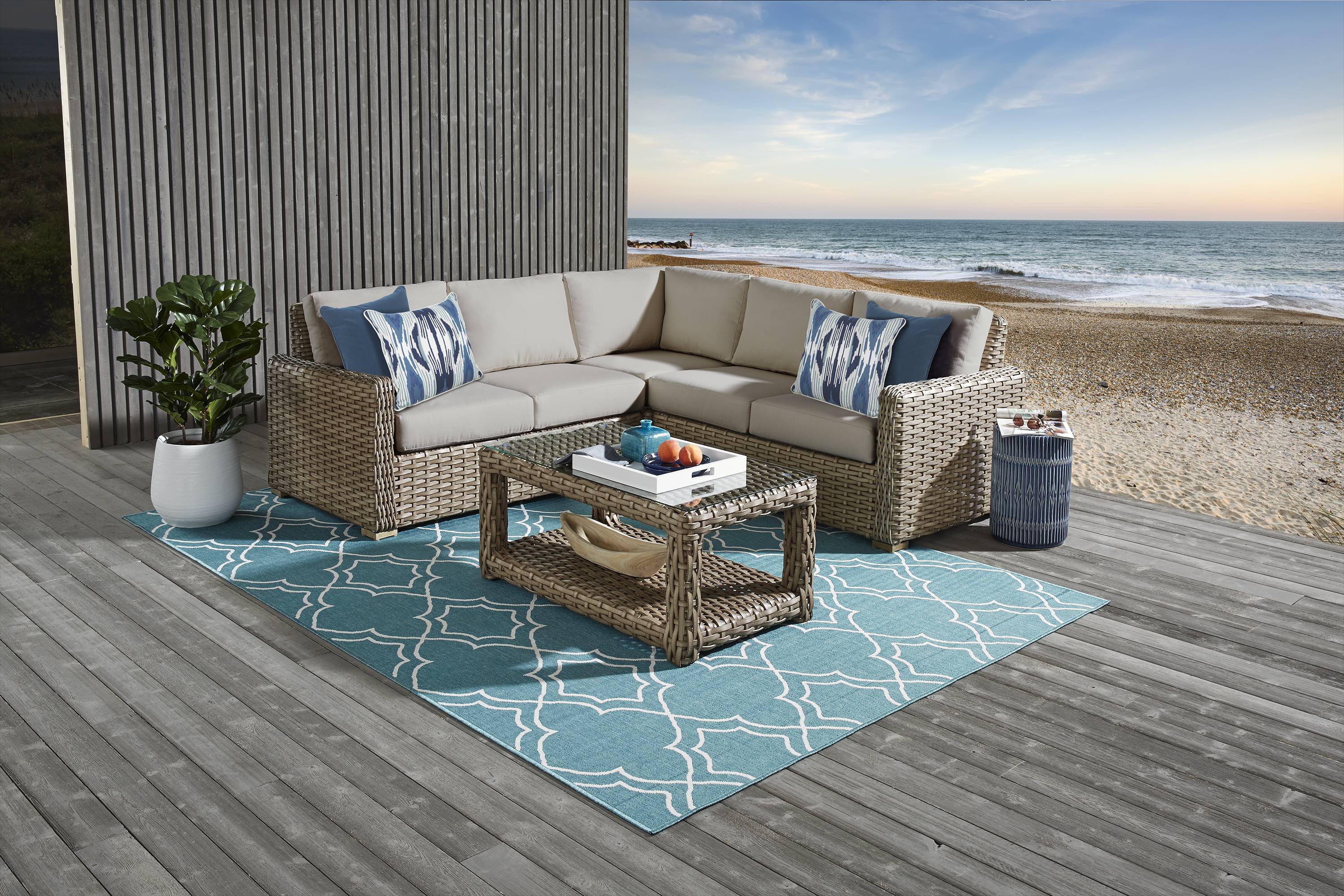 Siesta Key Driftwood 3 Pc Outdoor Sectional with Sand Cushions - Thumbnail - Image 2