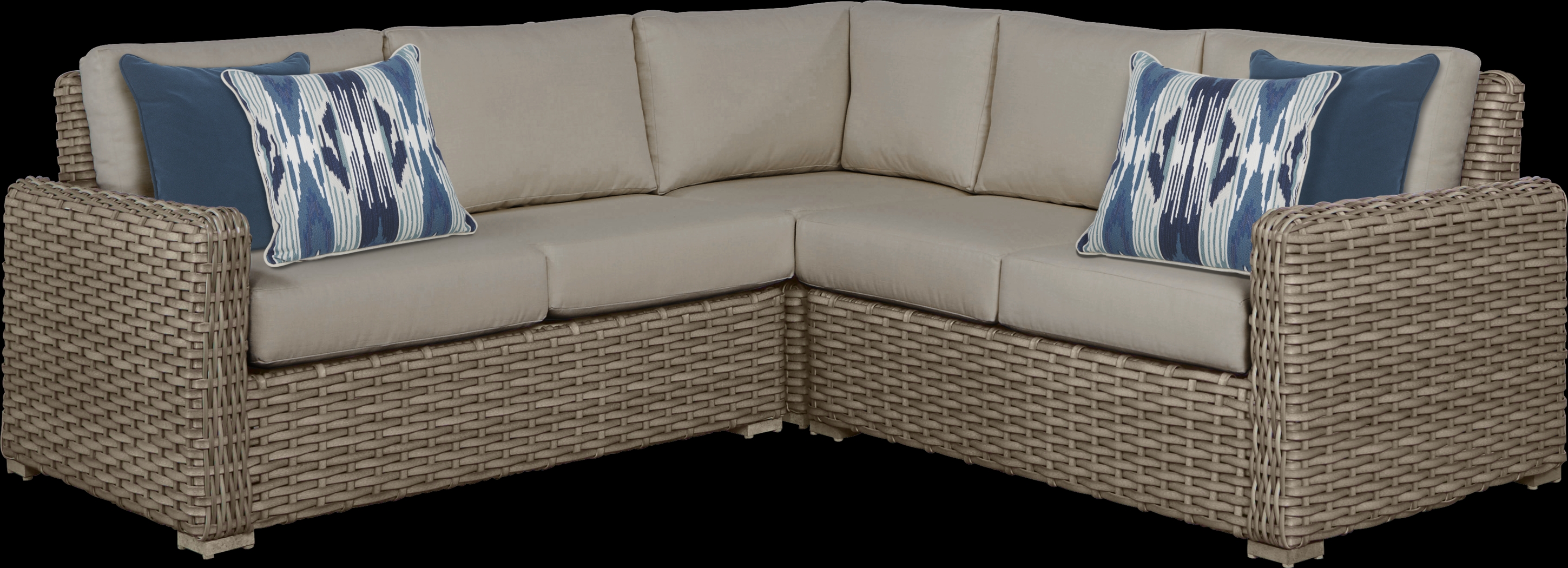 Siesta Key Driftwood 3 Pc Outdoor Sectional with Sand Cushions - Thumbnail - Image 1