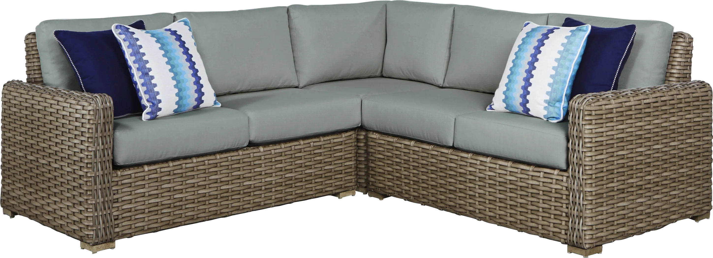 Siesta Key Driftwood 3 Pc Outdoor Sectional with Mist Cushions - Thumbnail - Image 1