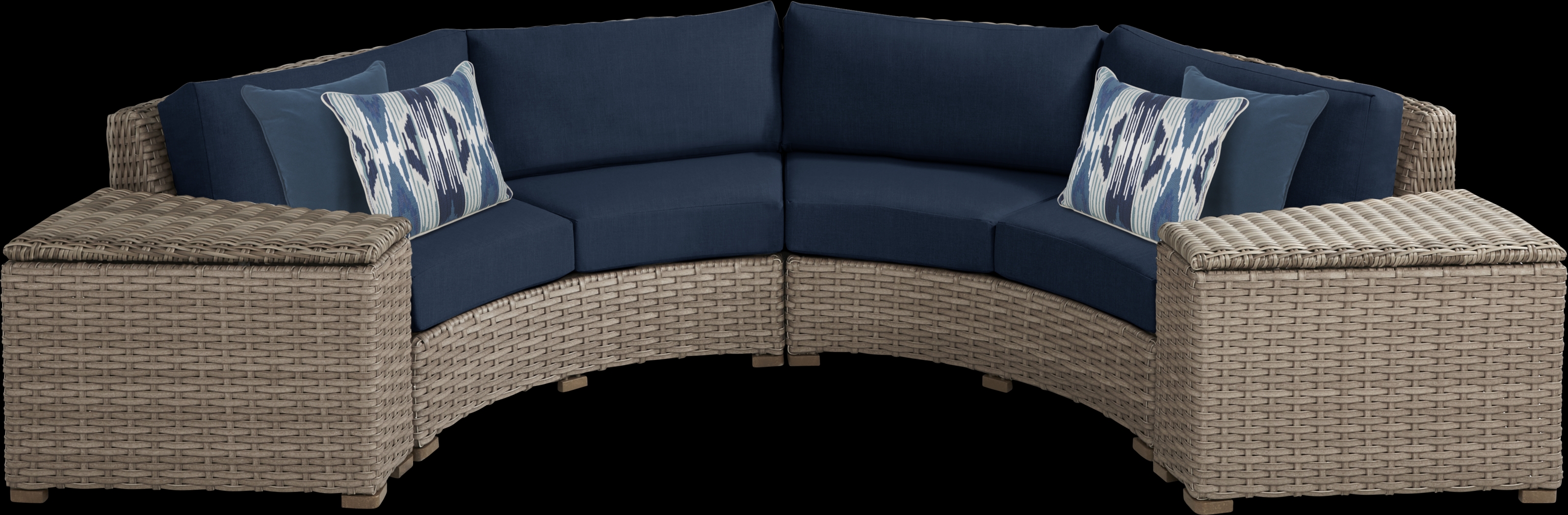 Siesta Key Driftwood 4 Pc Outdoor Curved Sectional with Ink Cushions - Thumbnail - Image 1