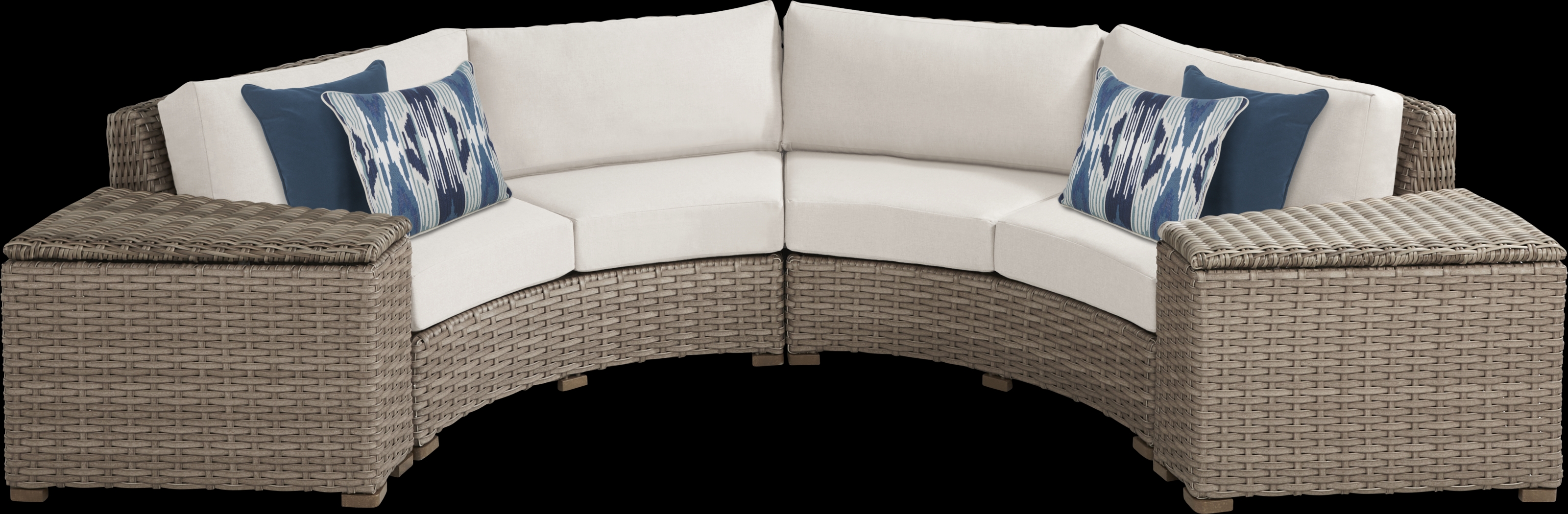 Siesta Key Driftwood 4 Pc Outdoor Curved Sectional with Linen Cushions - Thumbnail - Image 1