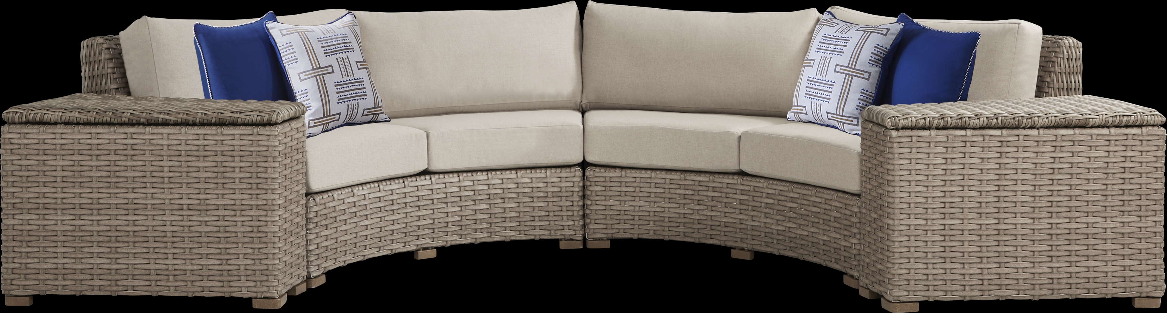 Siesta Key Driftwood 4 Pc Outdoor Curved Sectional with Sand Cushions - Thumbnail - Image 1