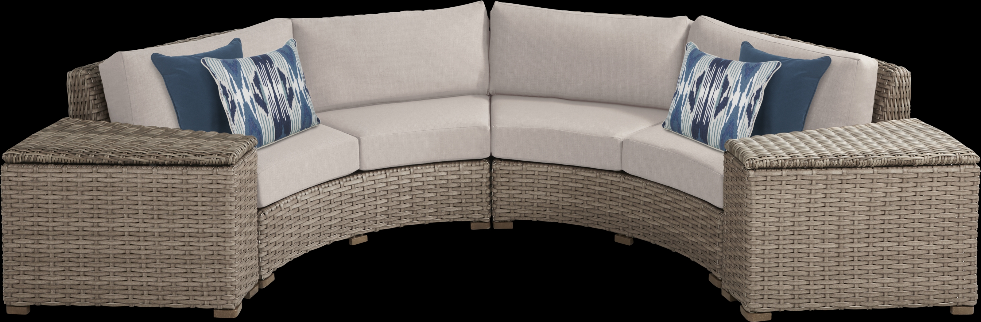 Siesta Key Driftwood 4 Pc Outdoor Curved Sectional with Sand Cushions - Thumbnail - Image 1