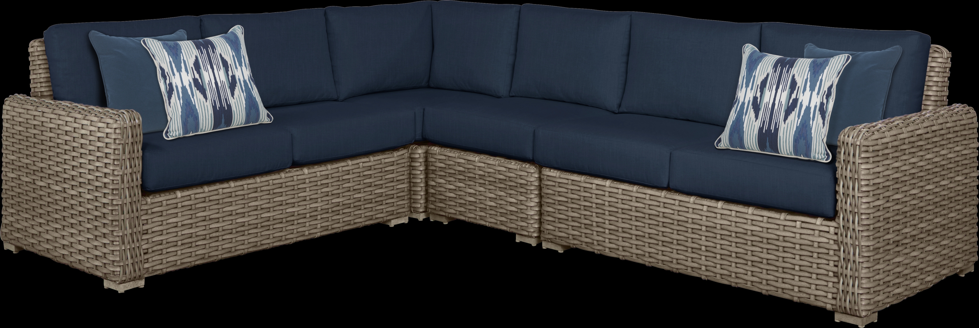 Siesta Key Driftwood 4 Pc Outdoor Sectional with Ink Cushions - Thumbnail - Image 1