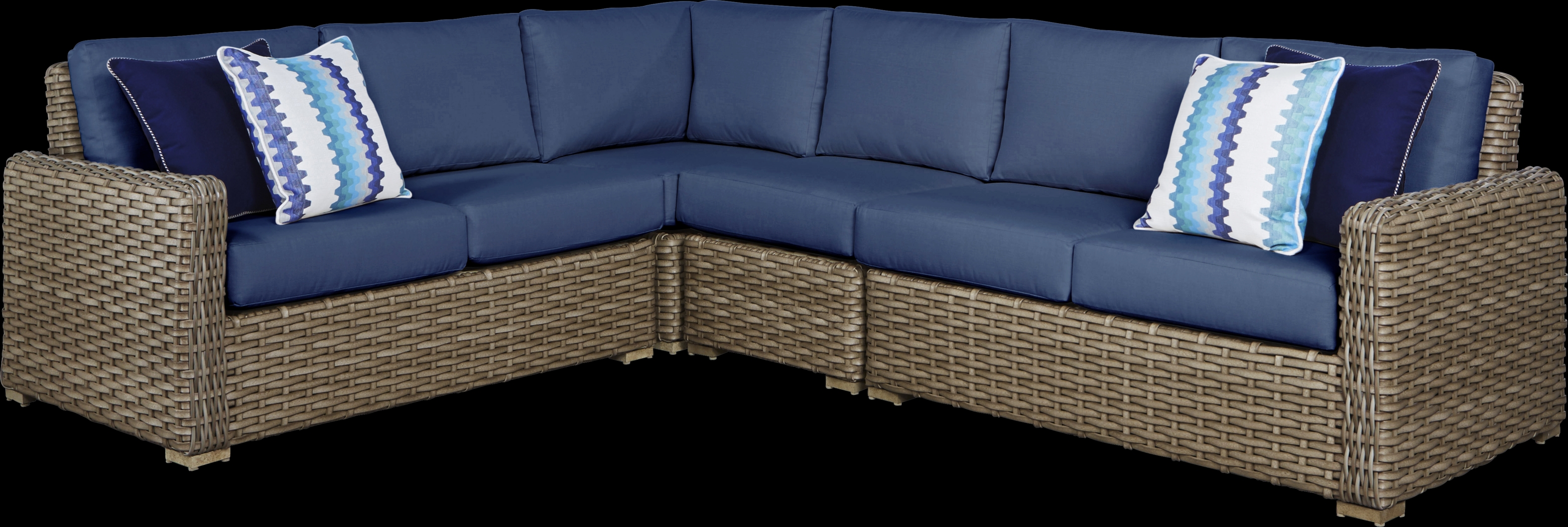 Siesta Key Driftwood 4 Pc Outdoor Sectional with Indigo Cushions - Thumbnail - Image 1