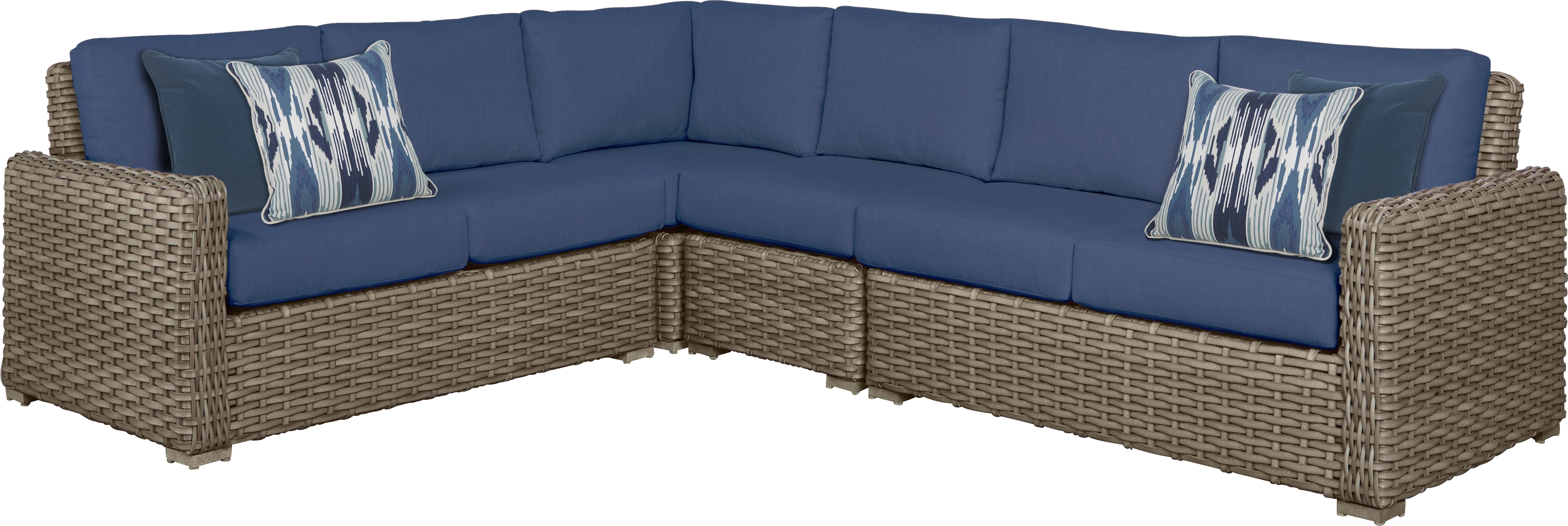 Siesta Key Driftwood 4 Pc Outdoor Sectional with Indigo Cushions - Thumbnail - Image 1