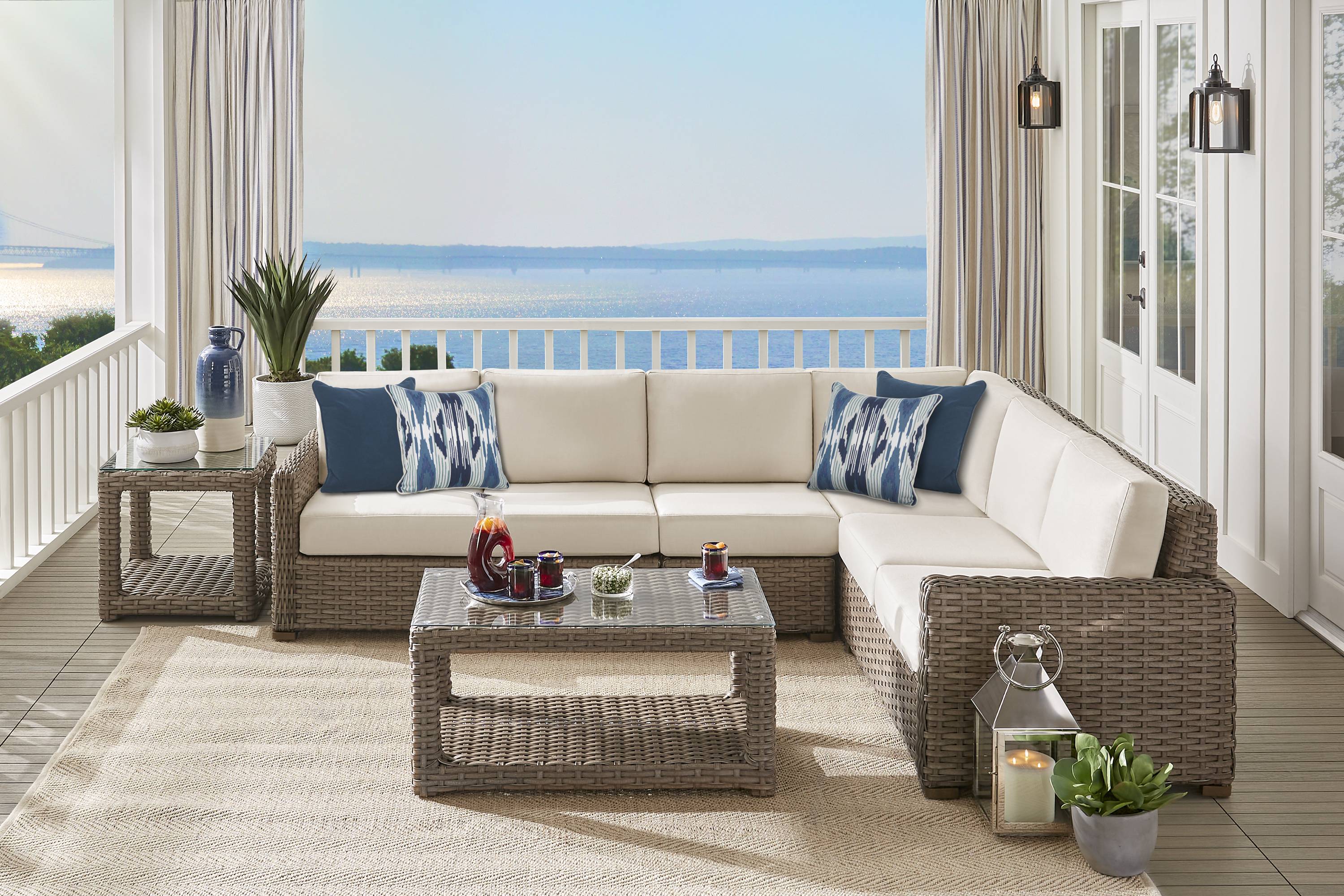 Siesta Key Driftwood 4 Pc Outdoor Sectional with Linen Cushions - Thumbnail - Image 2