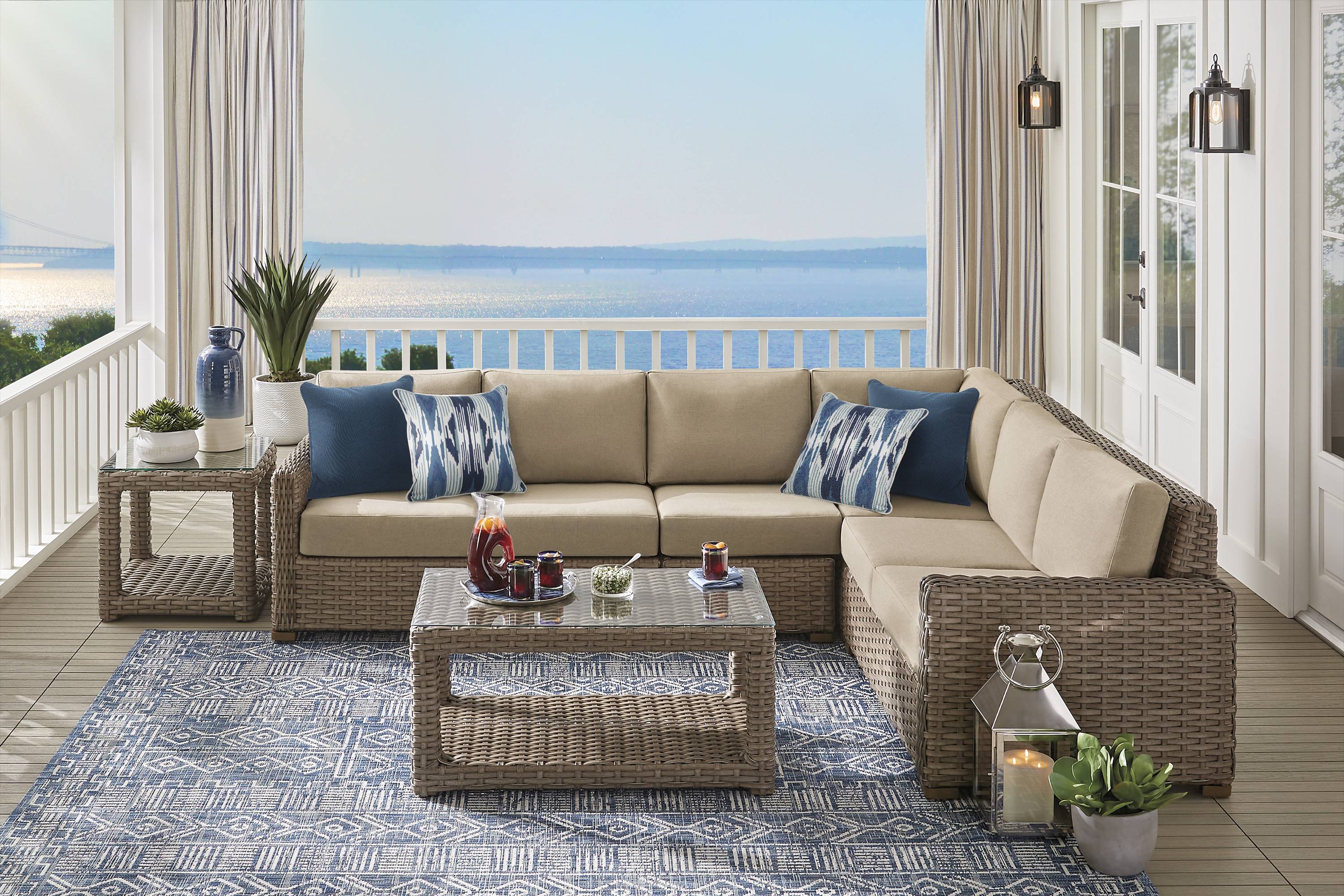 Siesta Key Driftwood 4 Pc Outdoor Sectional with Pebble Cushions - Thumbnail - Image 2