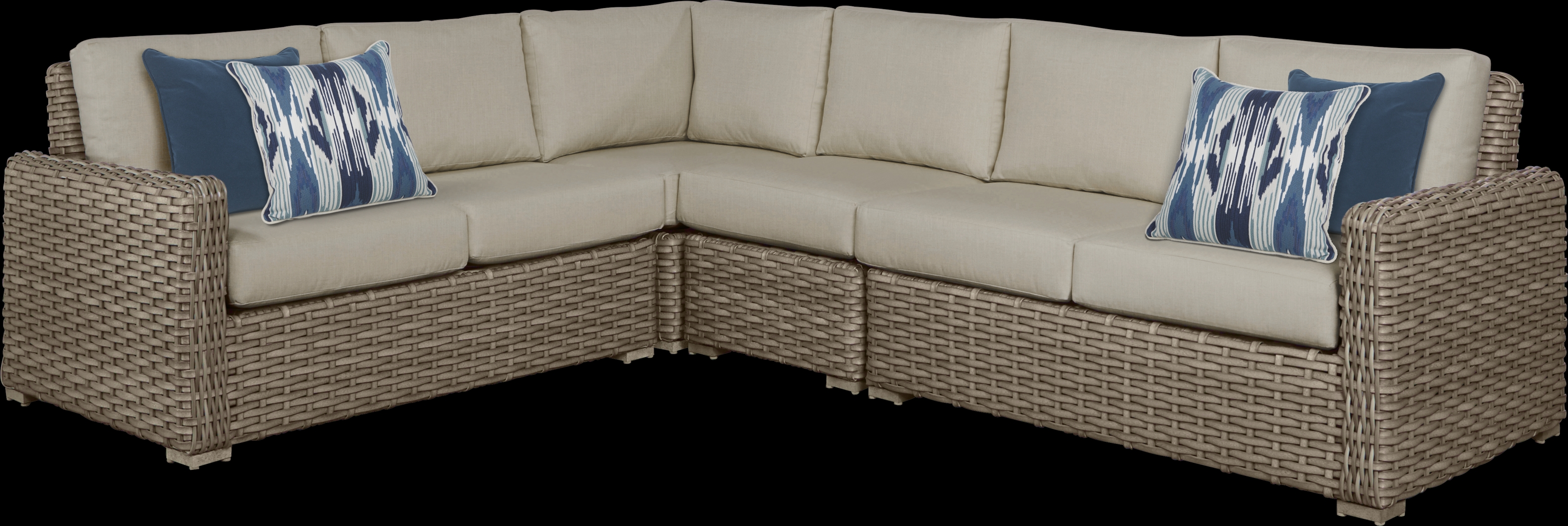 Siesta Key Driftwood 4 Pc Outdoor Sectional with Pebble Cushions - Thumbnail - Image 1