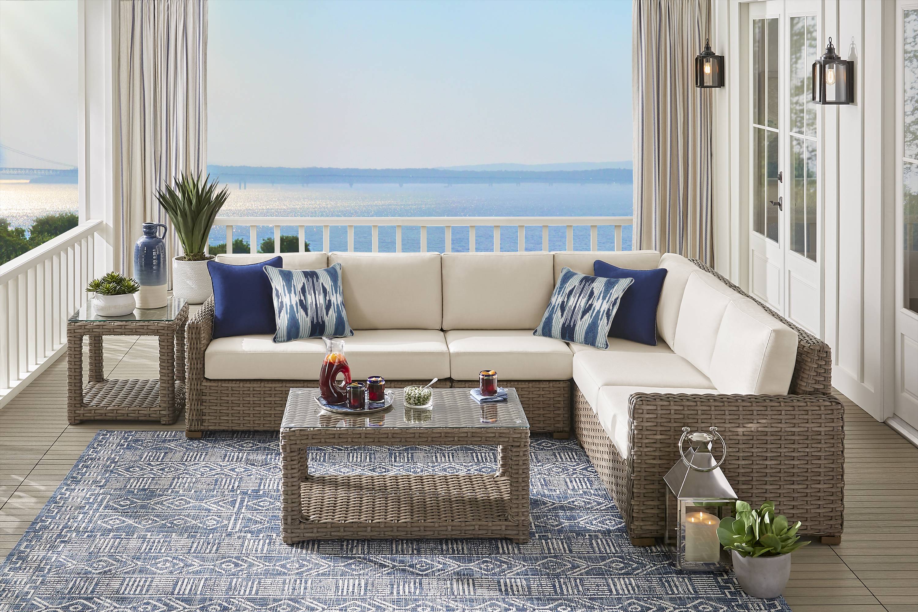 Siesta Key Driftwood 4 Pc Outdoor Sectional with Rollo Linen Cushions - Thumbnail - Image 2