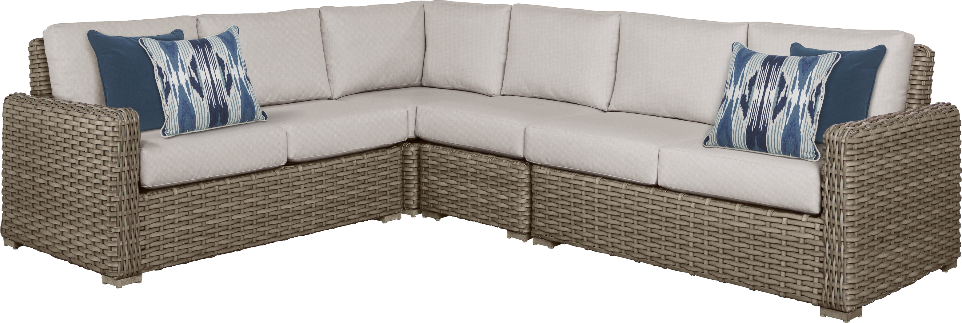 Siesta Key Driftwood 4 Pc Outdoor Sectional with Rollo Linen Cushions - Thumbnail - Image 1