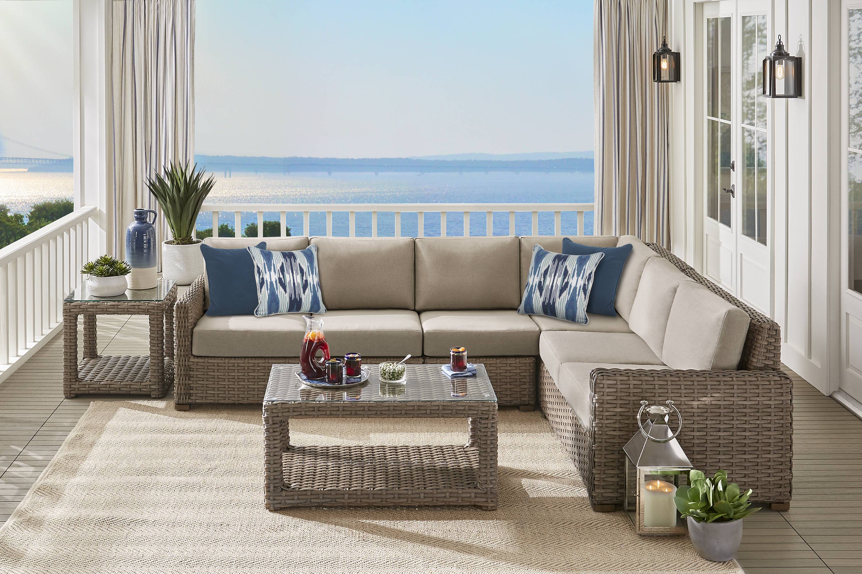 Siesta Key Driftwood 4 Pc Outdoor Sectional with Sand Cushions - Thumbnail - Image 2