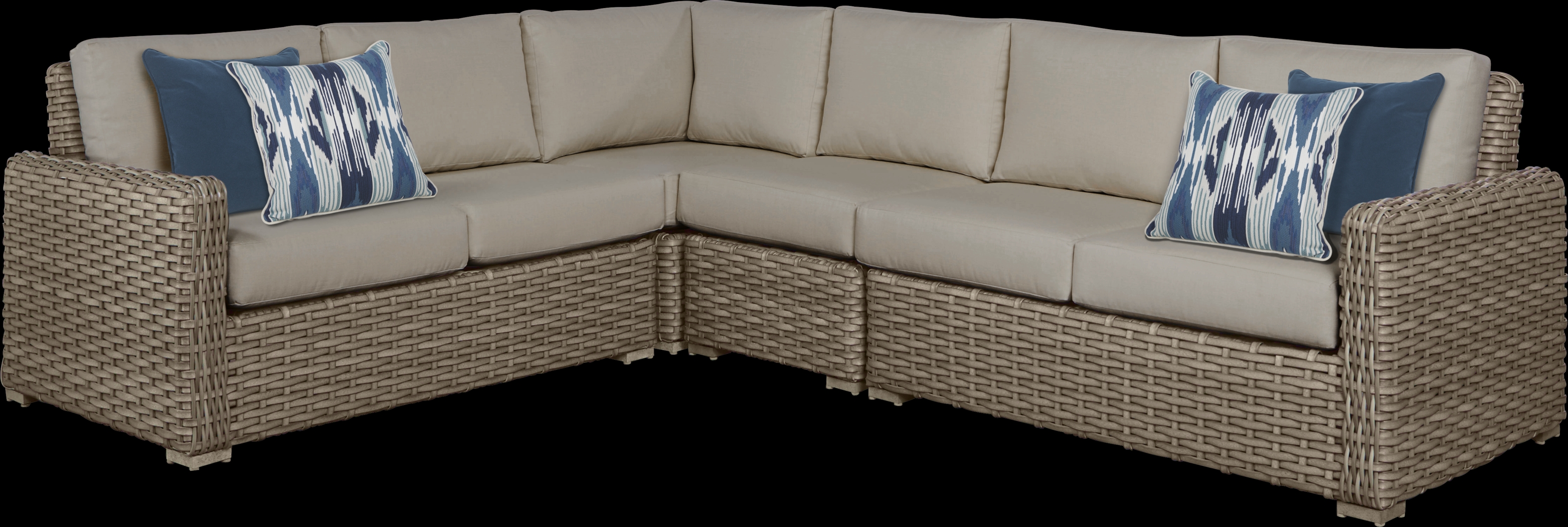 Siesta Key Driftwood 4 Pc Outdoor Sectional with Sand Cushions - Thumbnail - Image 1