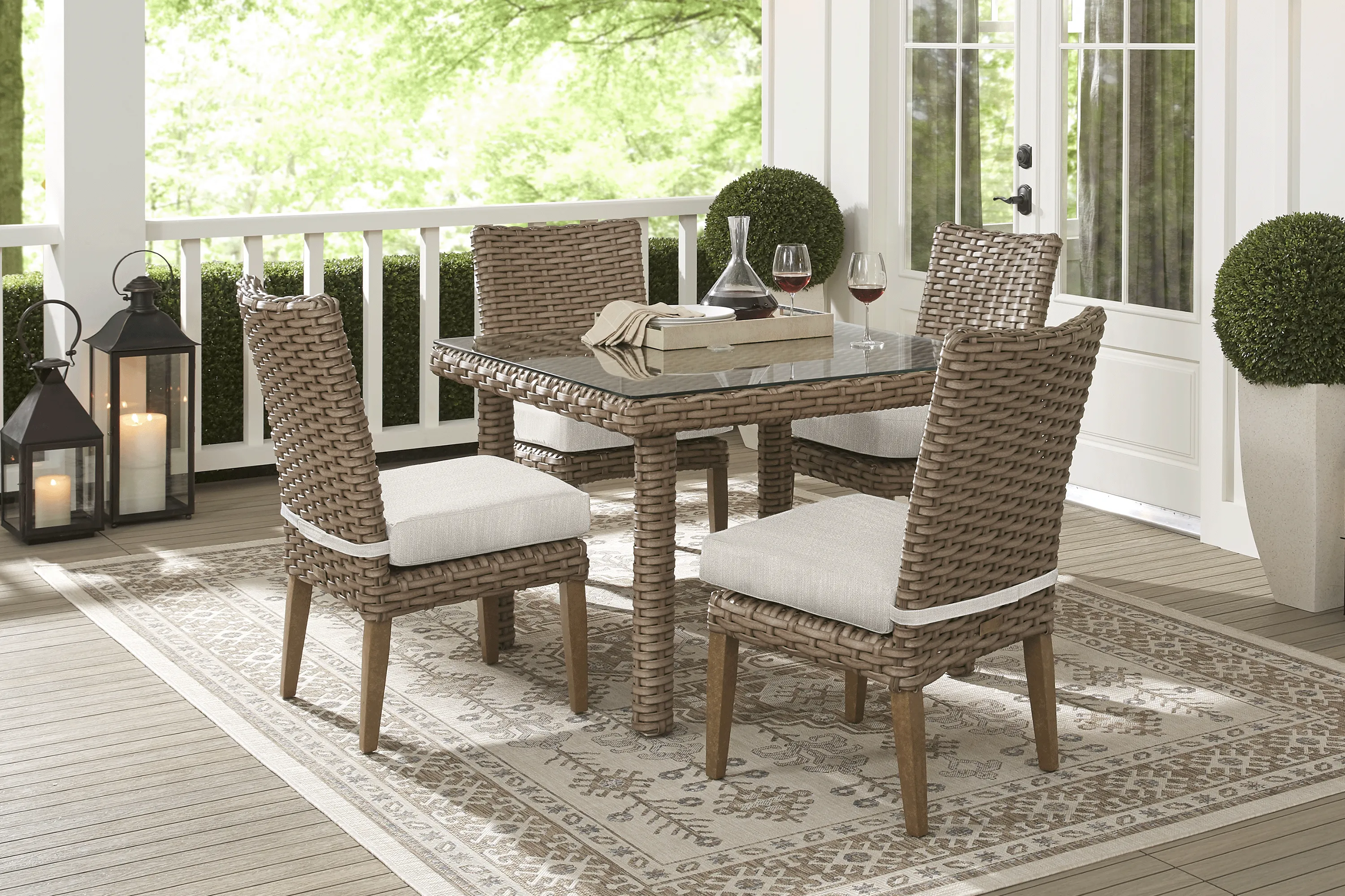 Siesta Key Driftwood 5 Pc 42 In. Square Outdoor Dining Set with Twine Cushions - Thumbnail - Image 1