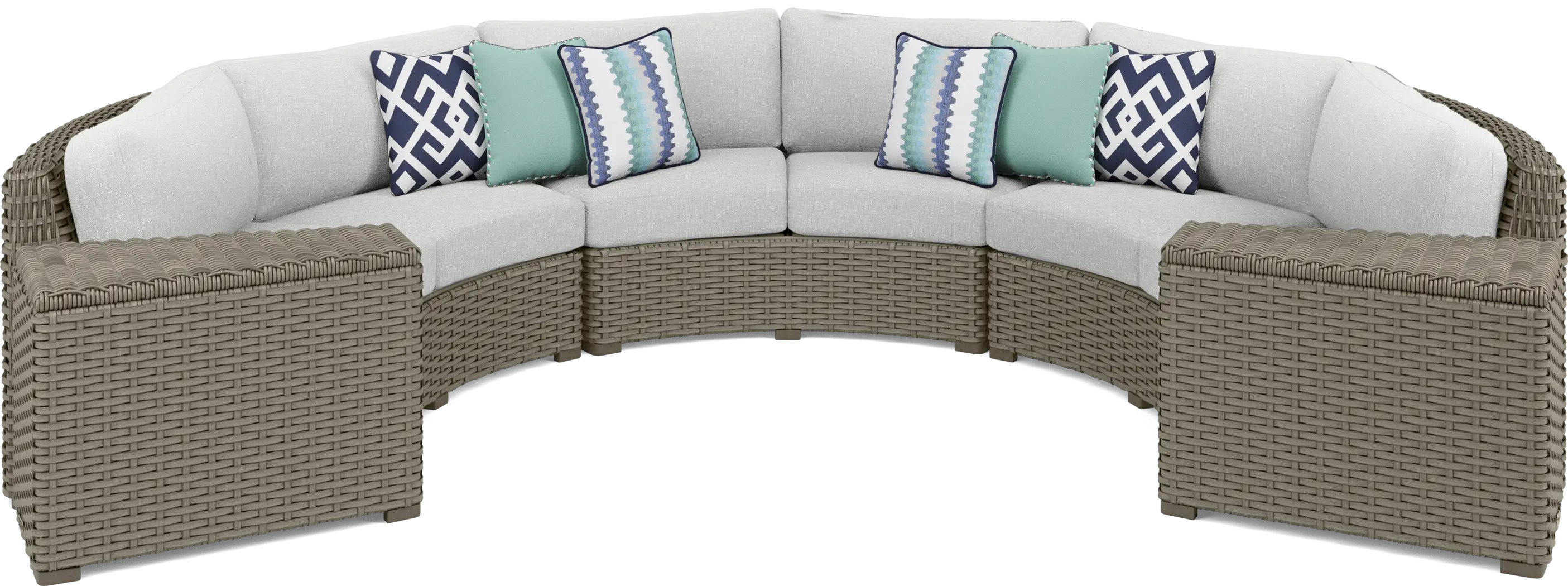 Siesta Key Driftwood Finish 5 Pc Outdoor Curved Sectional with Dove Cushions - Thumbnail - Image 1