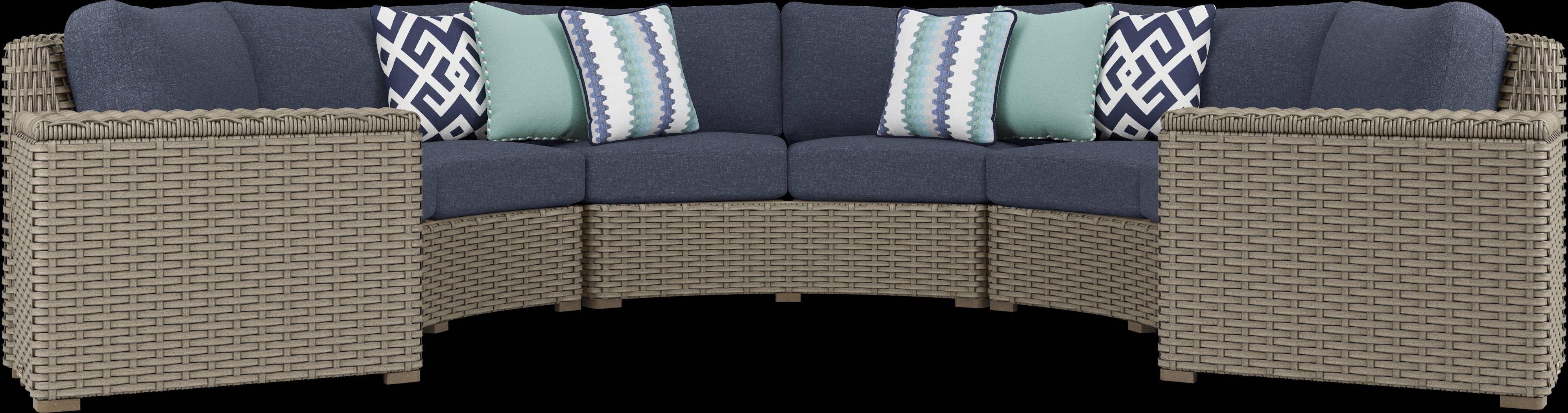 Siesta Key Driftwood Finish 5 Pc Outdoor Curved Sectional with Ink Cushions - Thumbnail - Image 3