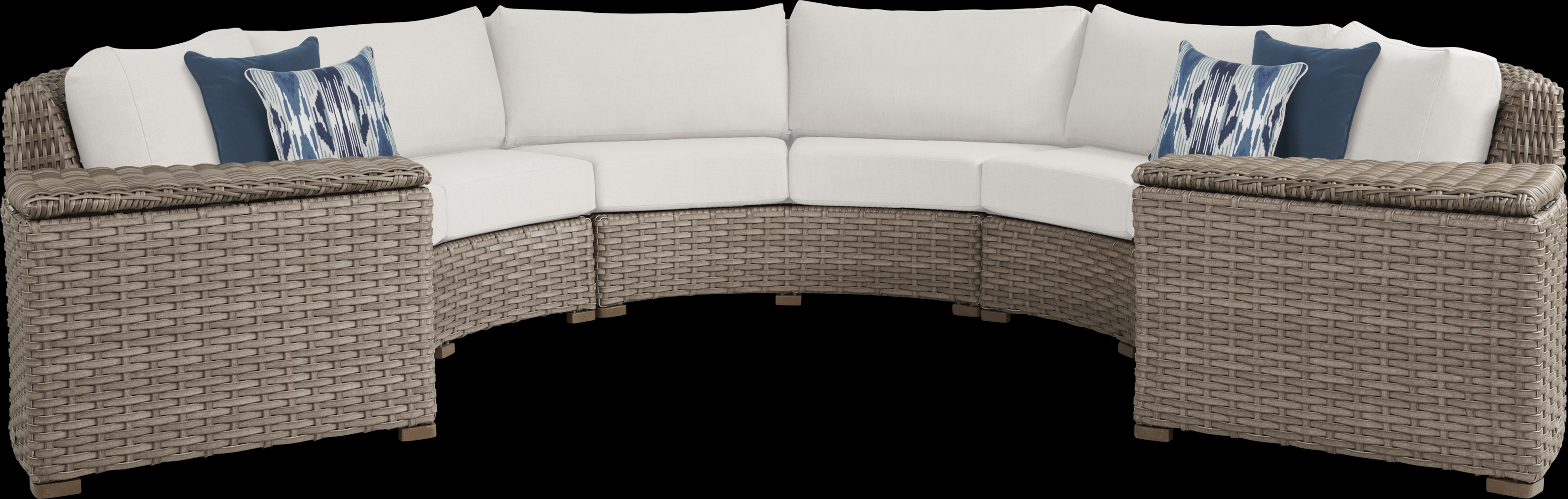 Siesta Key Driftwood 5 Pc Outdoor Curved Sectional with Linen Cushions - Thumbnail - Image 1