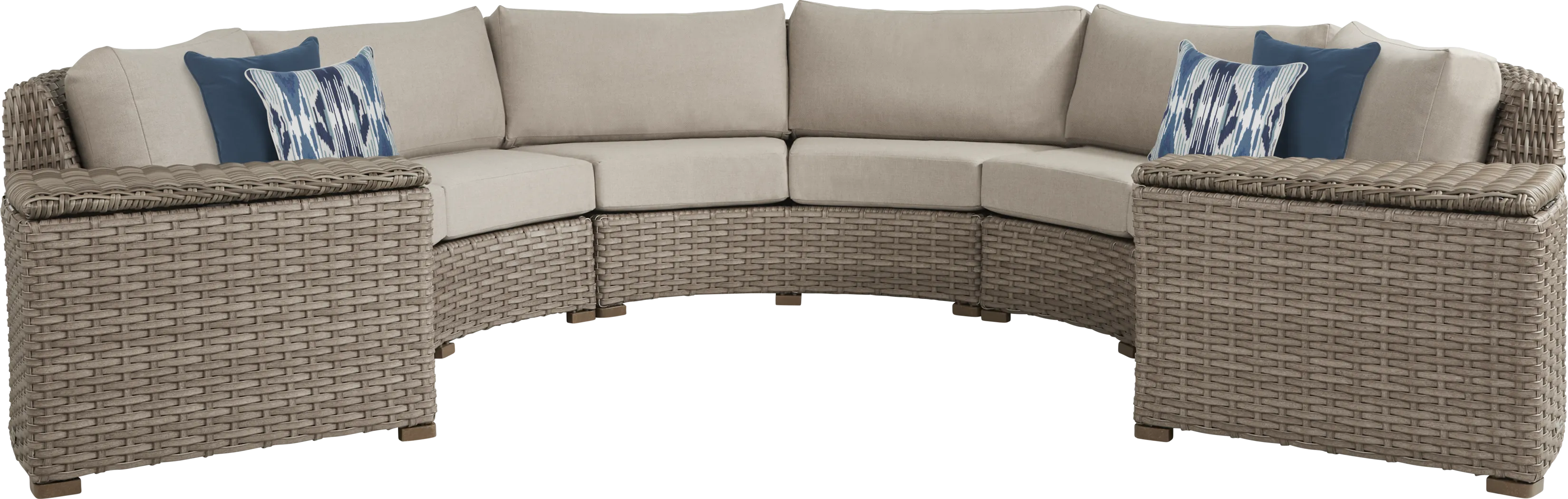 Siesta Key Driftwood 5 Pc Outdoor Curved Sectional with Pebble Cushions - Thumbnail - Image 1