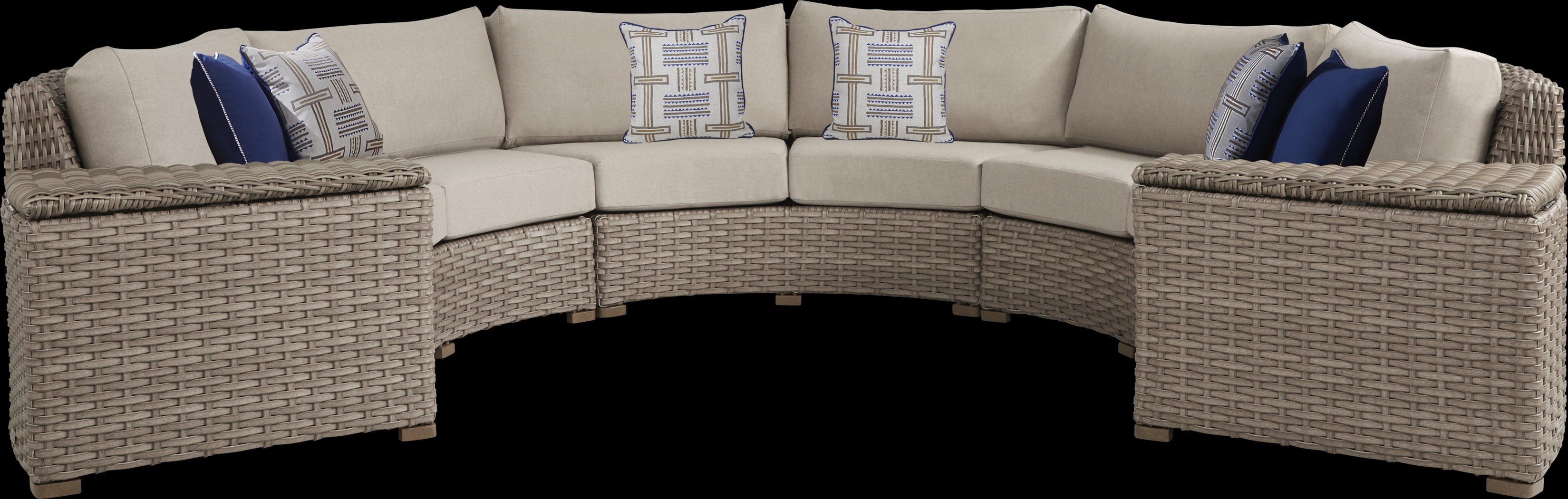 Siesta Key Driftwood 5 Pc Outdoor Curved Sectional with Sand Cushions - Thumbnail - Image 1